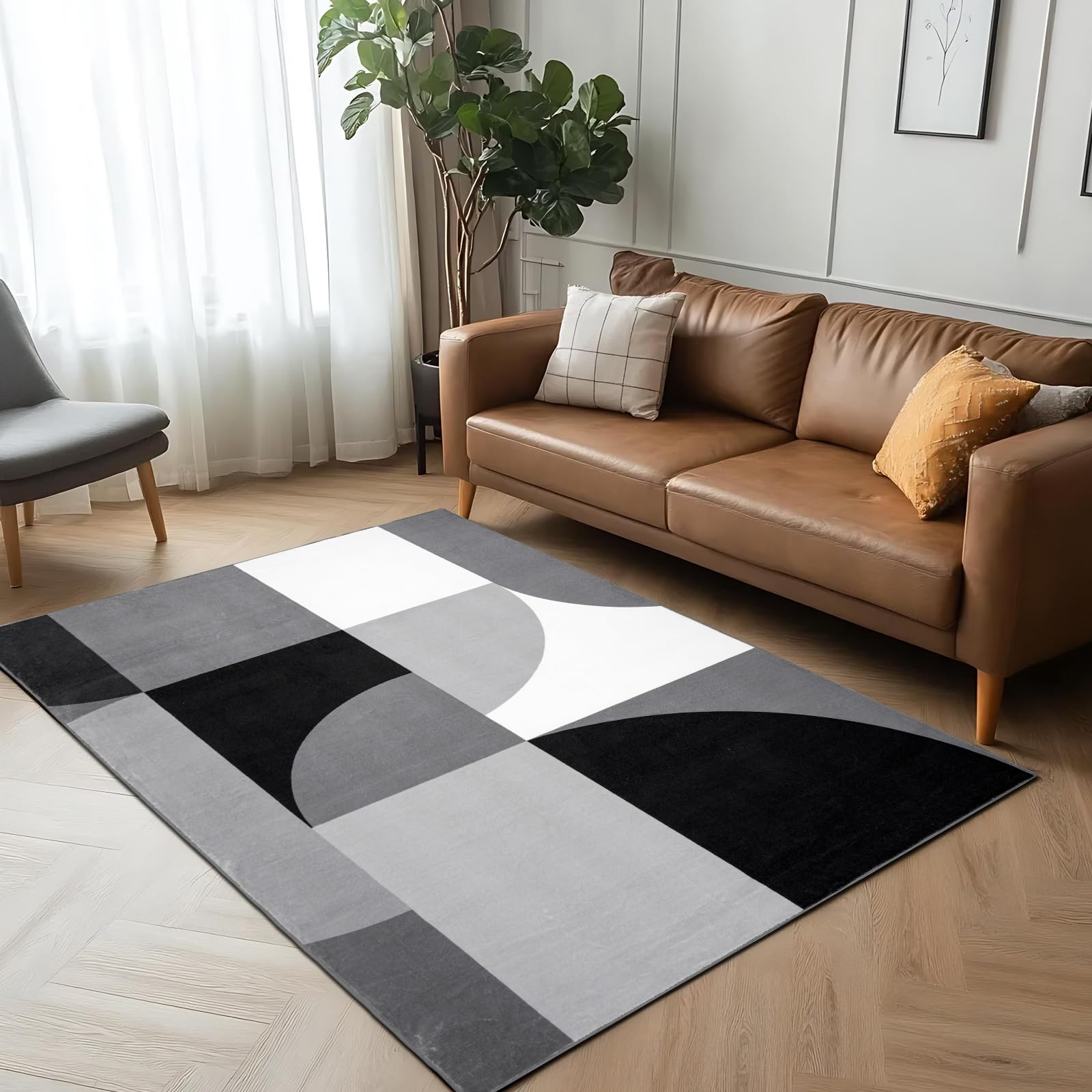 Tapis géométrique moderne lavable Petmolico dimensions 4x6 en textile résistant