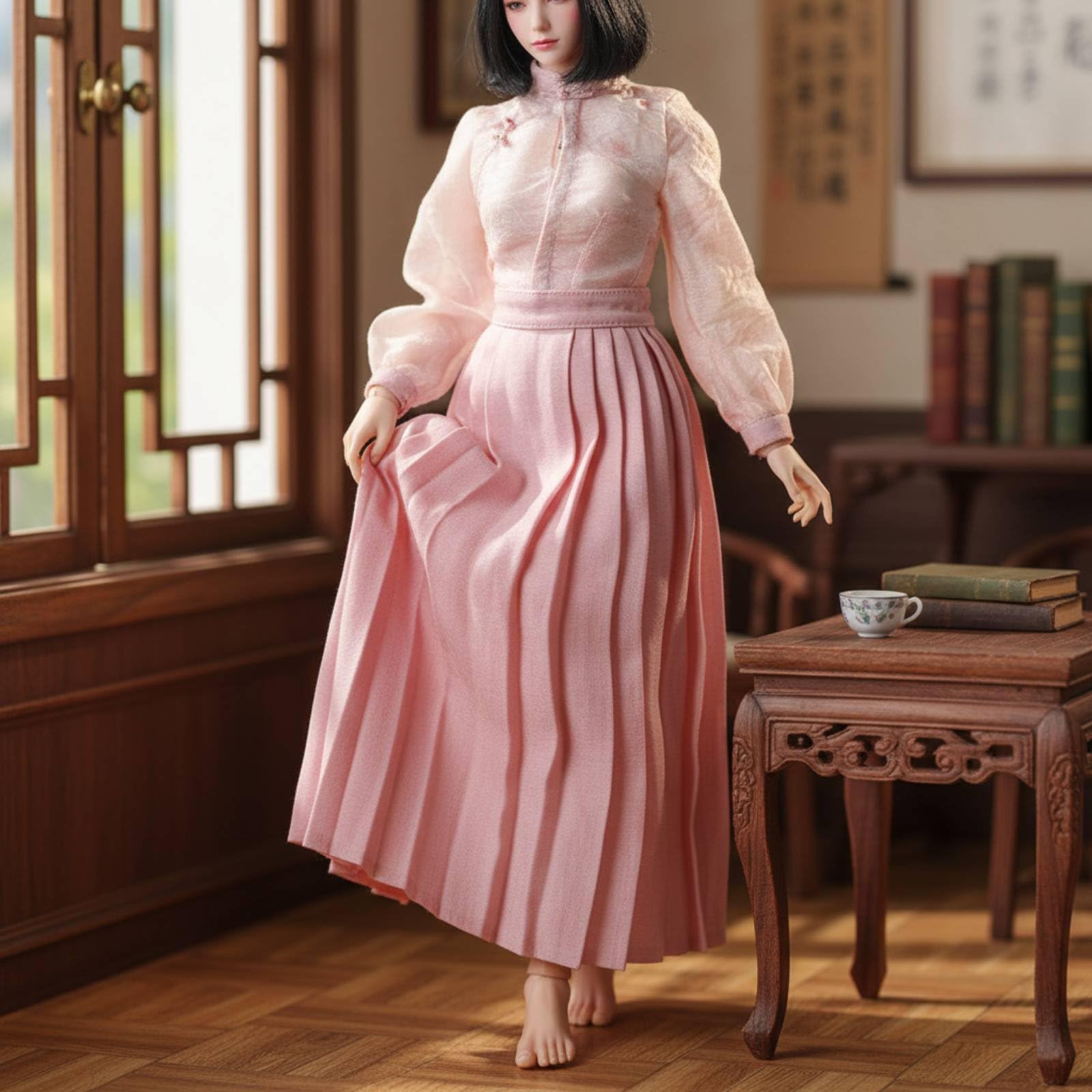 predolo Traditionelles Chinesisches Kleid Puppenkleidung Outfit Bluse Rock Kostüm Traditionsstil Pleated Silhouette für Fotoshootings Dioramen Sammlung Größe , A-Stil