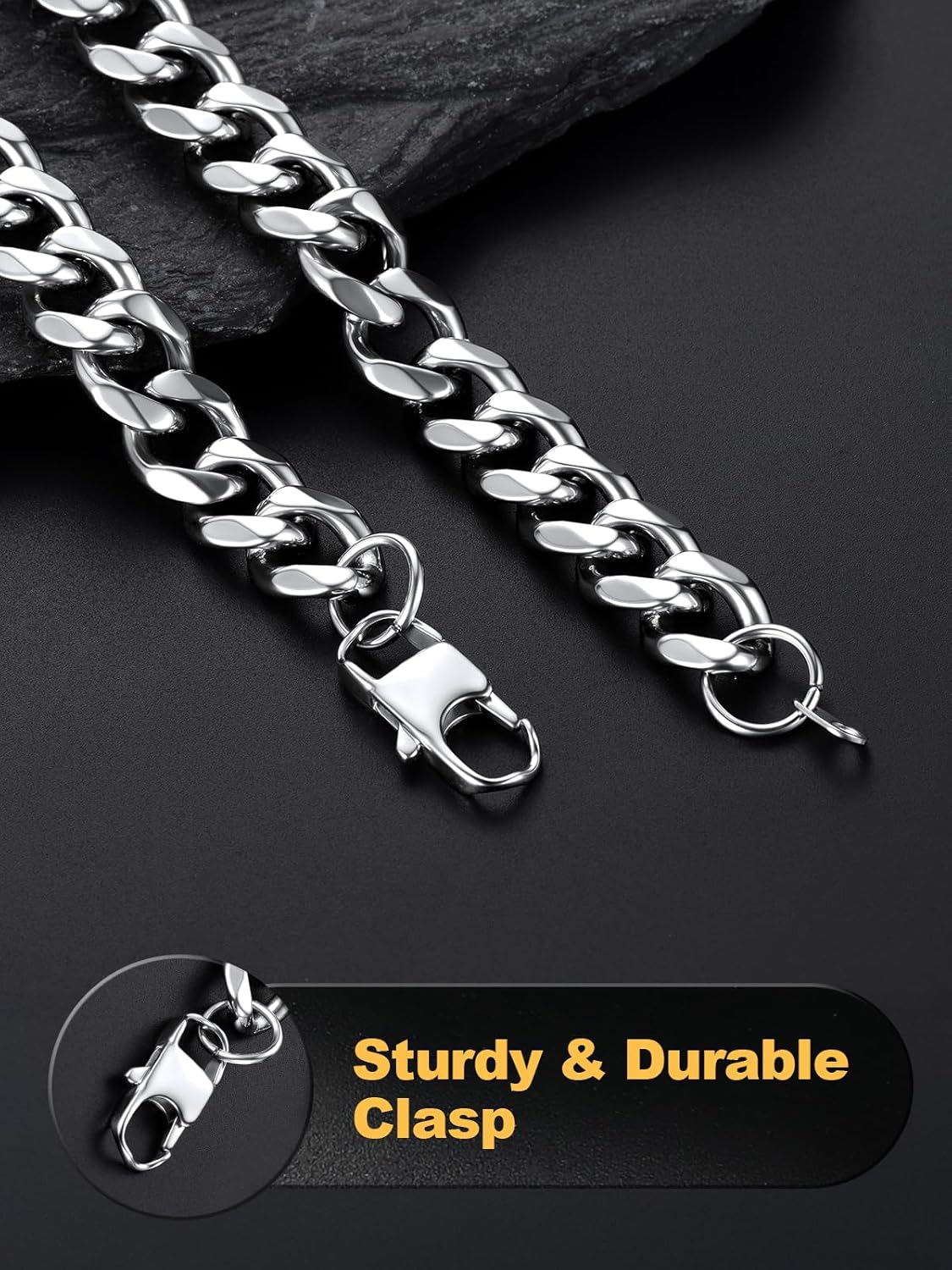 U7 Cuban Link Chain Necklace, Stainless Steel/Black/Gold Plated Chunky Curb Chain Necklace for Men Women, 14-30 Inches, 3/6/9/12 mm Width - Image 5