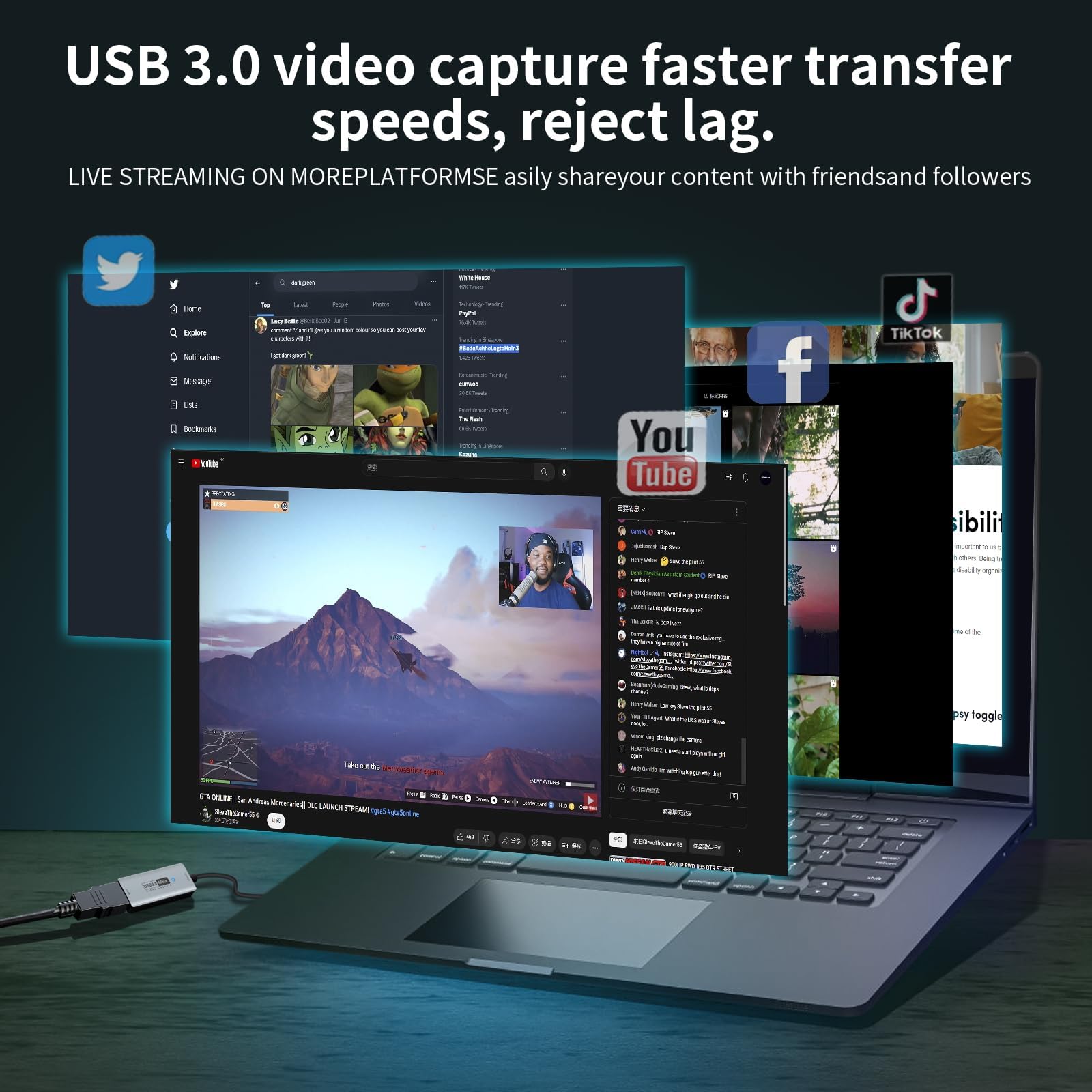 Karta przechwytywania wideo, karta przechwytywania USB 3.0 HDMI na USB C, karta przechwytywania 4K Full 1080P60FPS HD, do systemu Windows Mac OS z regulacją PS4, Switch, Xbox1