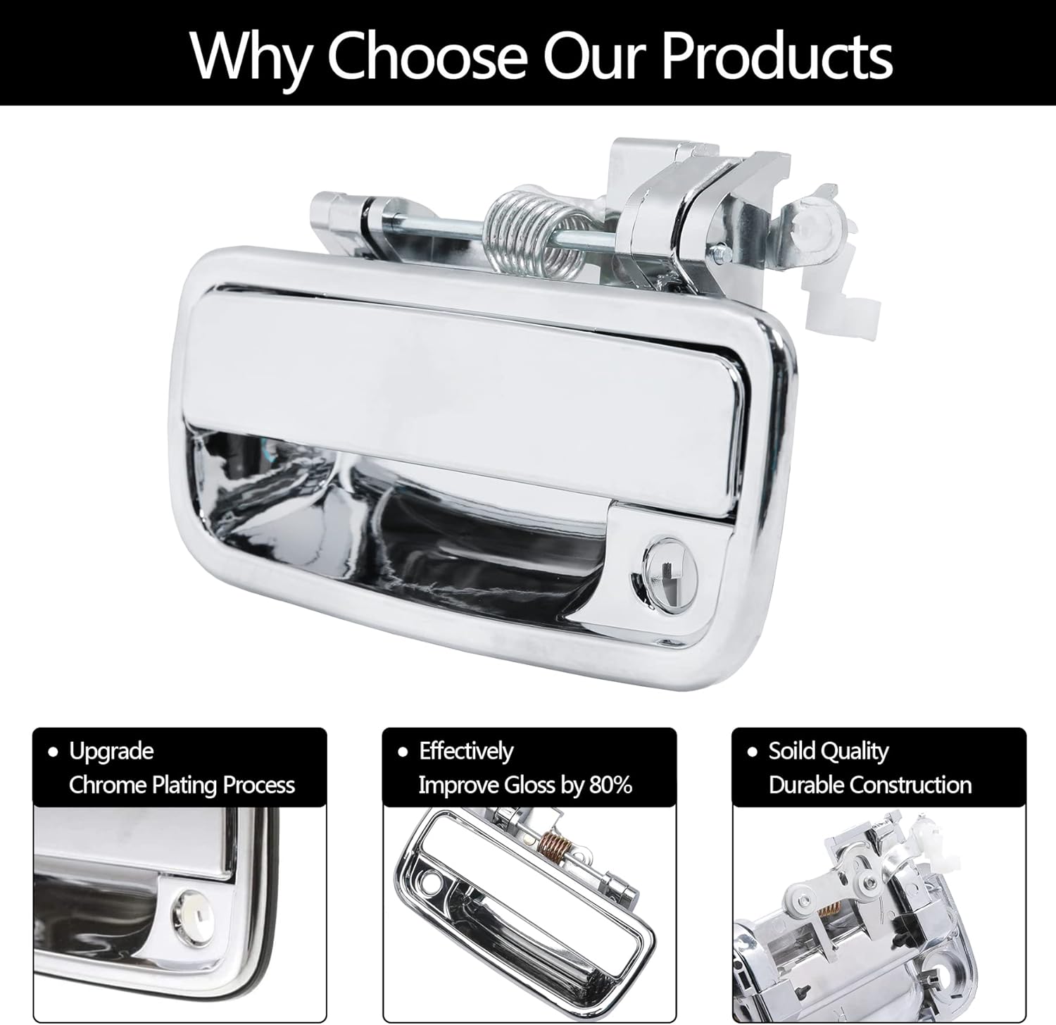 Exterior Door Handle, Compatible with 1995-2004 Toyota Tacoma, 2004-2012 Toyota Hilux, Chrome Front Outside Left Driver & Right Passenger w/ Key Hole | Replaces# 69220-35020, 69210-35020 Outer Handle