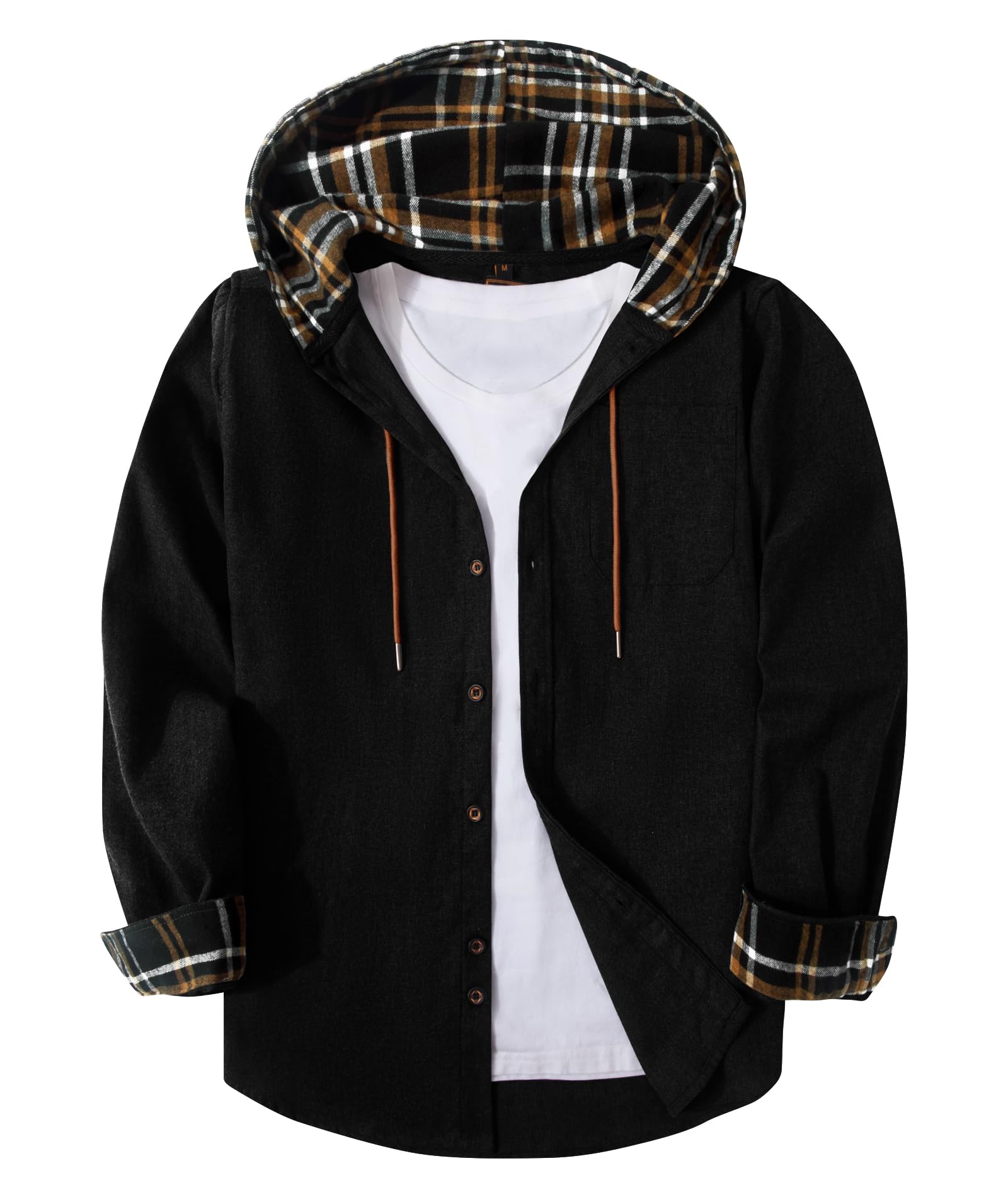 SwissWell Camisas de Franela para Hombre Camisa Casual de Manga Larga con Capucha Camisa de Leñador a Cuadros con Botón y Bolsillo