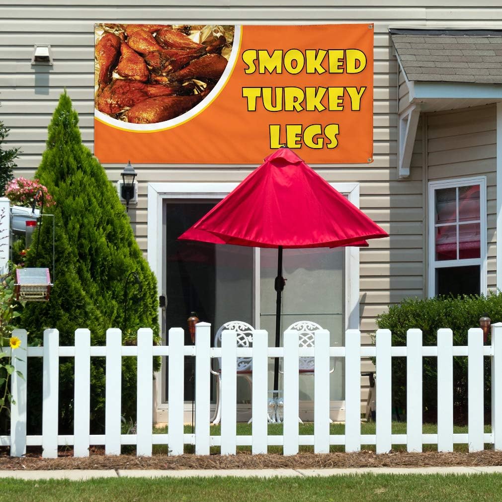 Vinyl Banner Multiple Sizes Smoked Turkey Legs Advertising Printing E Restaurant & Food Outdoor Weatherproof Industrial Yard Signs Brown 4 Grommets 24x36Inches