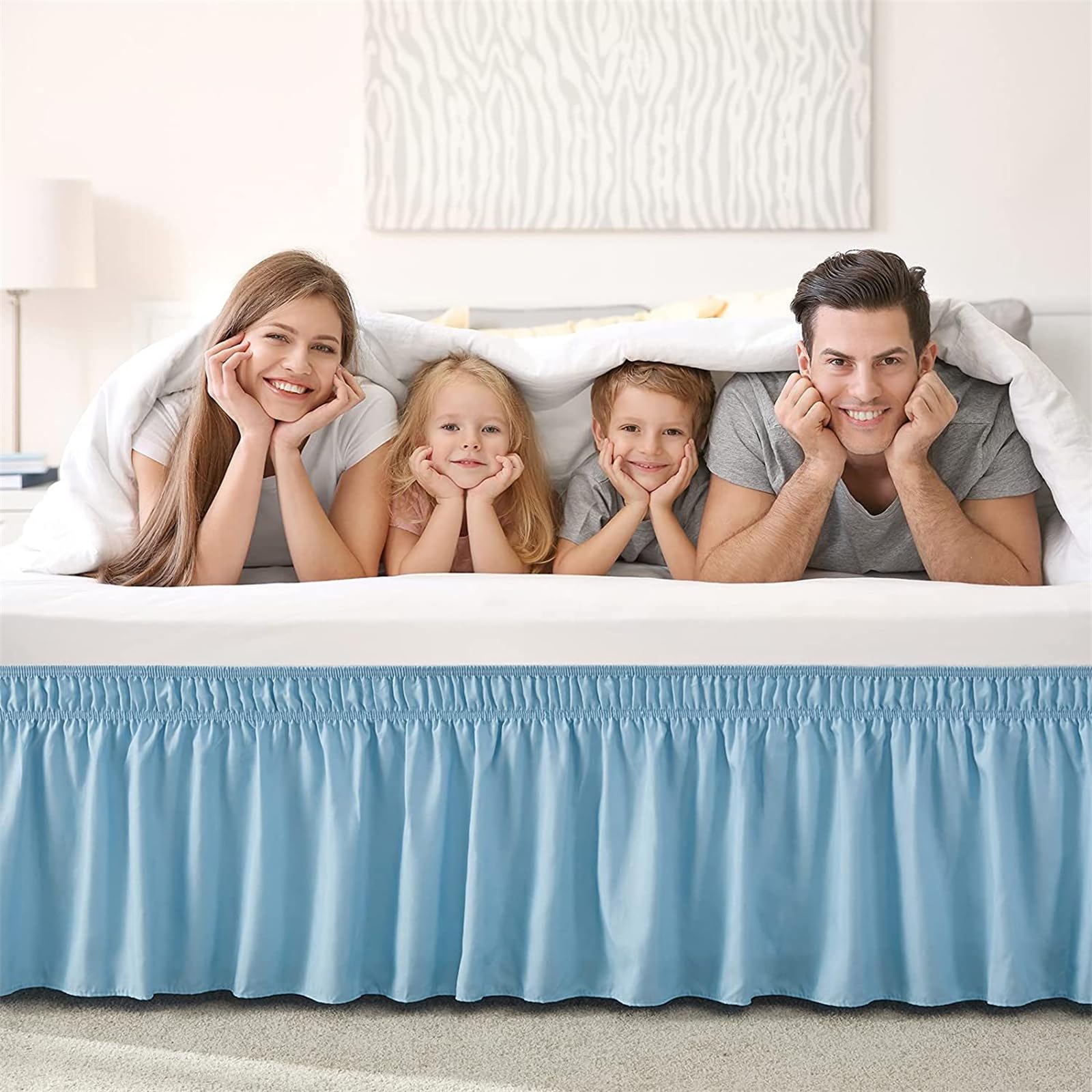 Gonna Da Letto Elasticizzata Con Volant - Microfibra Antipolvere, 100x200+38cm, Azzurro