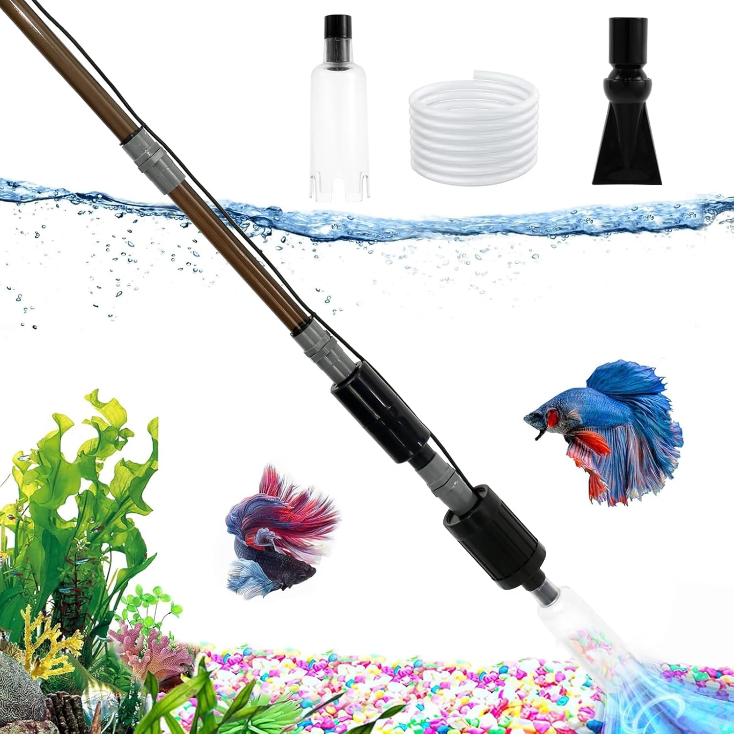 US Aquarium Gravel Cleaner with Strong Suction Electric Fish Tank Cleaning Tools 6 in 1 Fish Tank Gravel Cleaner Vacuum Automatic Aquarium Vacuum Cleaner Kit for Wash Sand Water Changing