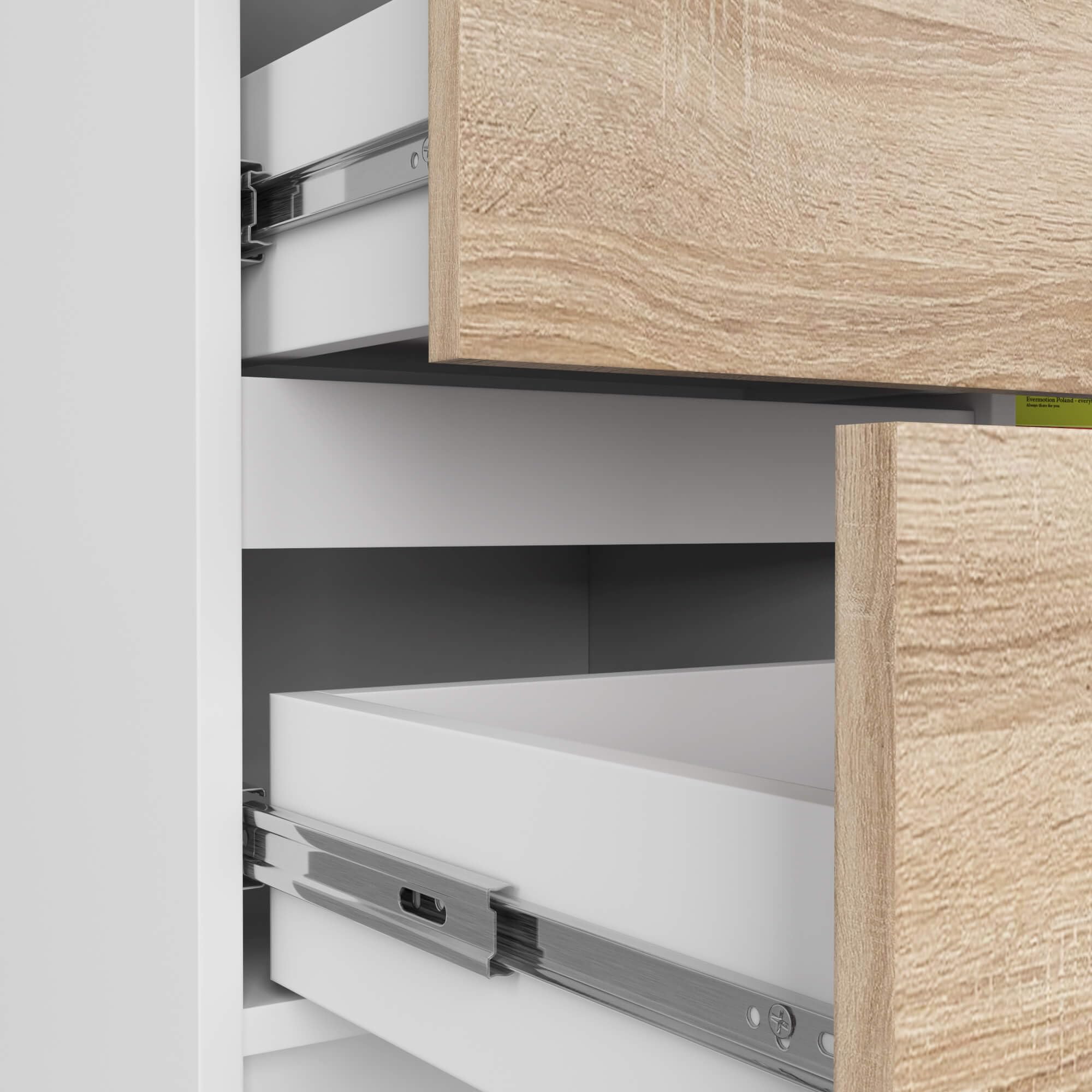 AKORD Cómoda Jerry | Cajonero con 1 Puerta 3 Cajones 2 Estantes | Credenza Alta 80 cm | 80x35x77 cm | Blanco & Roble Sonoma Frente