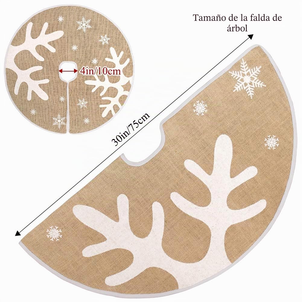 Macting - Faldón de arpillería de árbol de Navidad, con patrón de Copos de Nieve, para decoración navideña del hogar