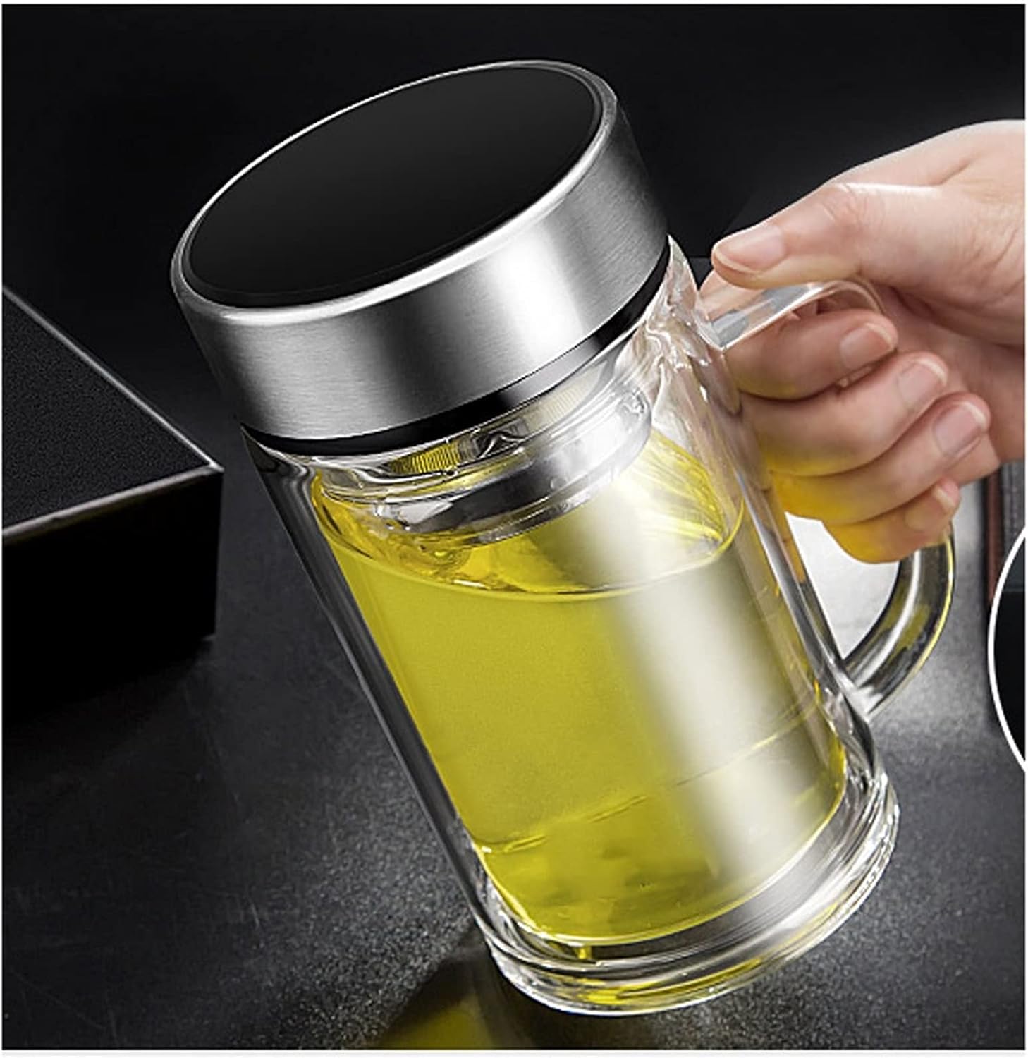 Coffee Cup Double-Layer Glass with A Handle Office Cup,Household Drinking Cup,Large-Capacity Tea Cup with Lid Personal Special Cup Mugs