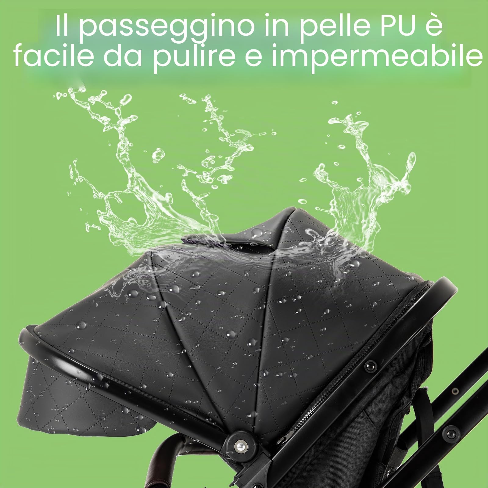 Zkiprm Sistema Viaggio 3 in 1 Passeggino con Seggiolino Auto R129, Reversibile, Pieghevole Un Clic, Ruote PU Antishock, Telaio in Alluminio Leggero, Copripioggia (0-4 Anni) Nero