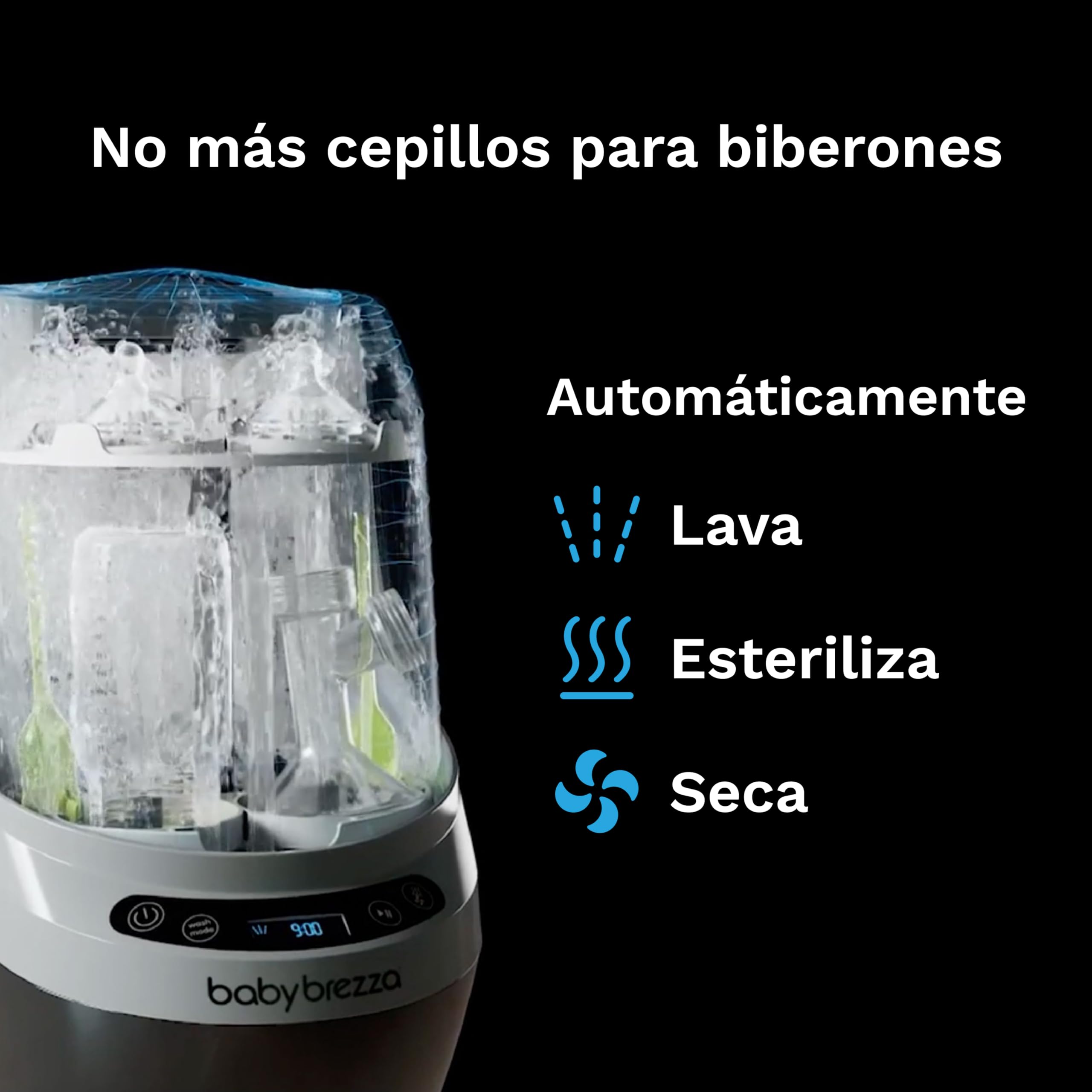 Baby Brezza Bottle Washer Pro - Lavavajillas Biberones - Limpia Biberones, Esteriliza y Seca - Esterilizador de Biberones Multifunción 6 Modos - Hasta 4 Biberones + Accesorios