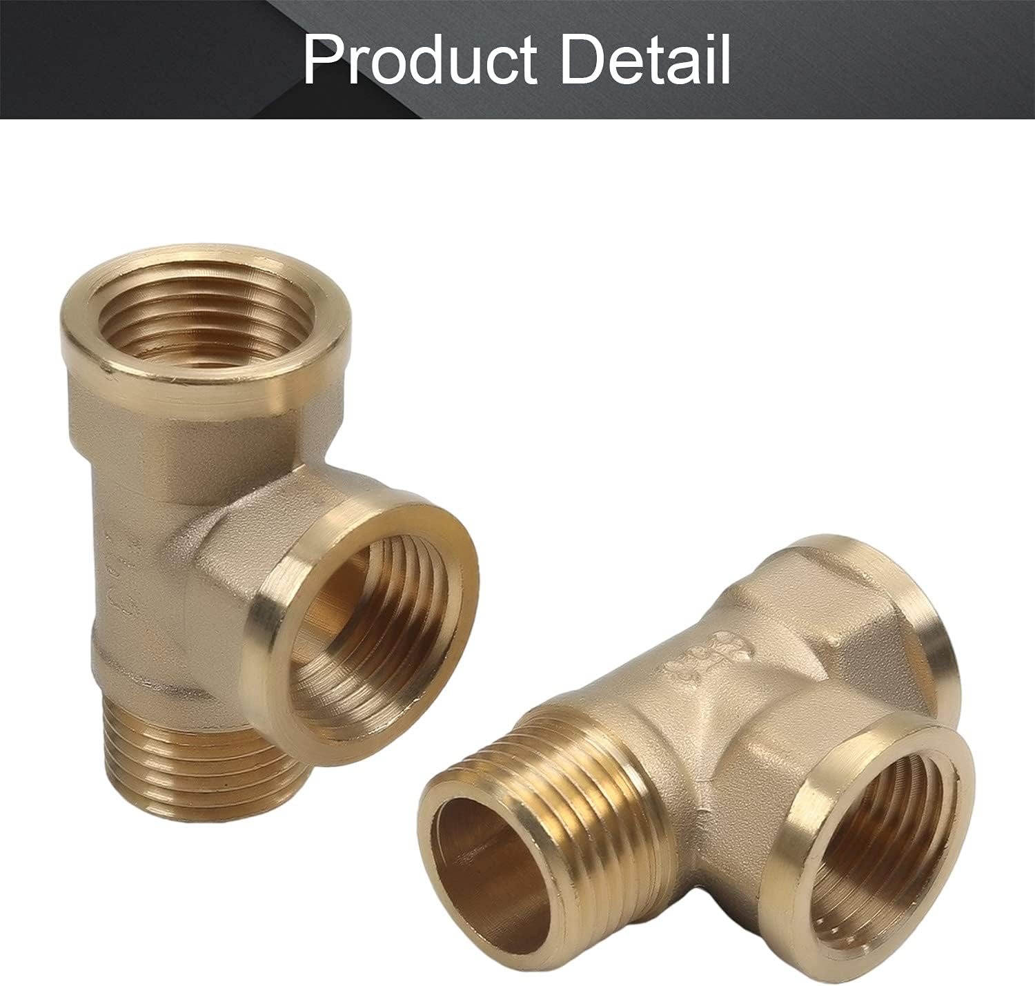 MroMax Brass Tee Pipe Fitting-1/2PT Female x 1/2PT Female x 1/2PT Male T Shaped Connector Coupler Three Openings for Low and Medium Pressure Pipe Line Connections and Air Tools 2Pcs