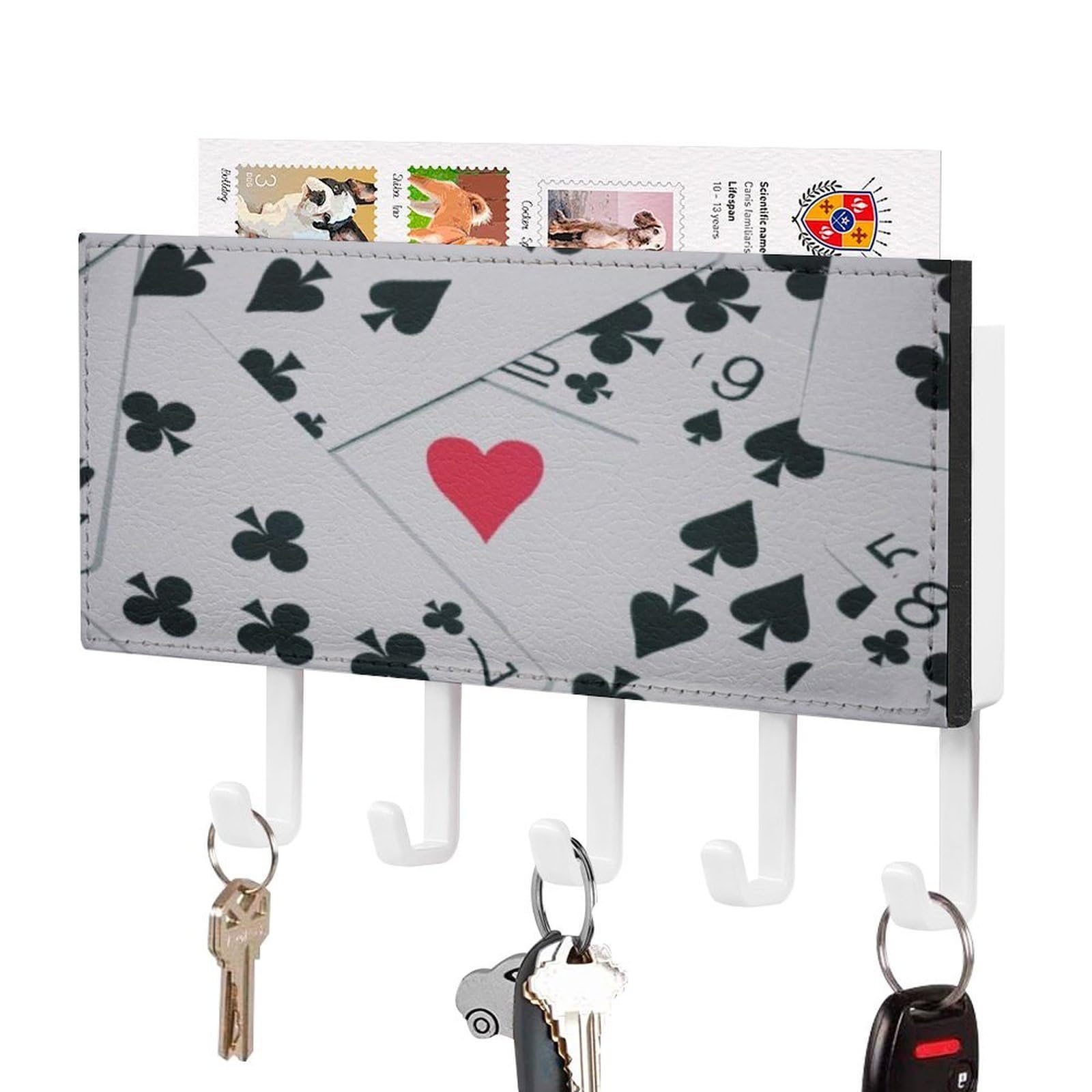 NCLQVJXZKHW Poker Playing Cards Key Holder with 5 Hooks Key Hooks Wall Mounted Key Racks Key Hanger Organiser Shelf