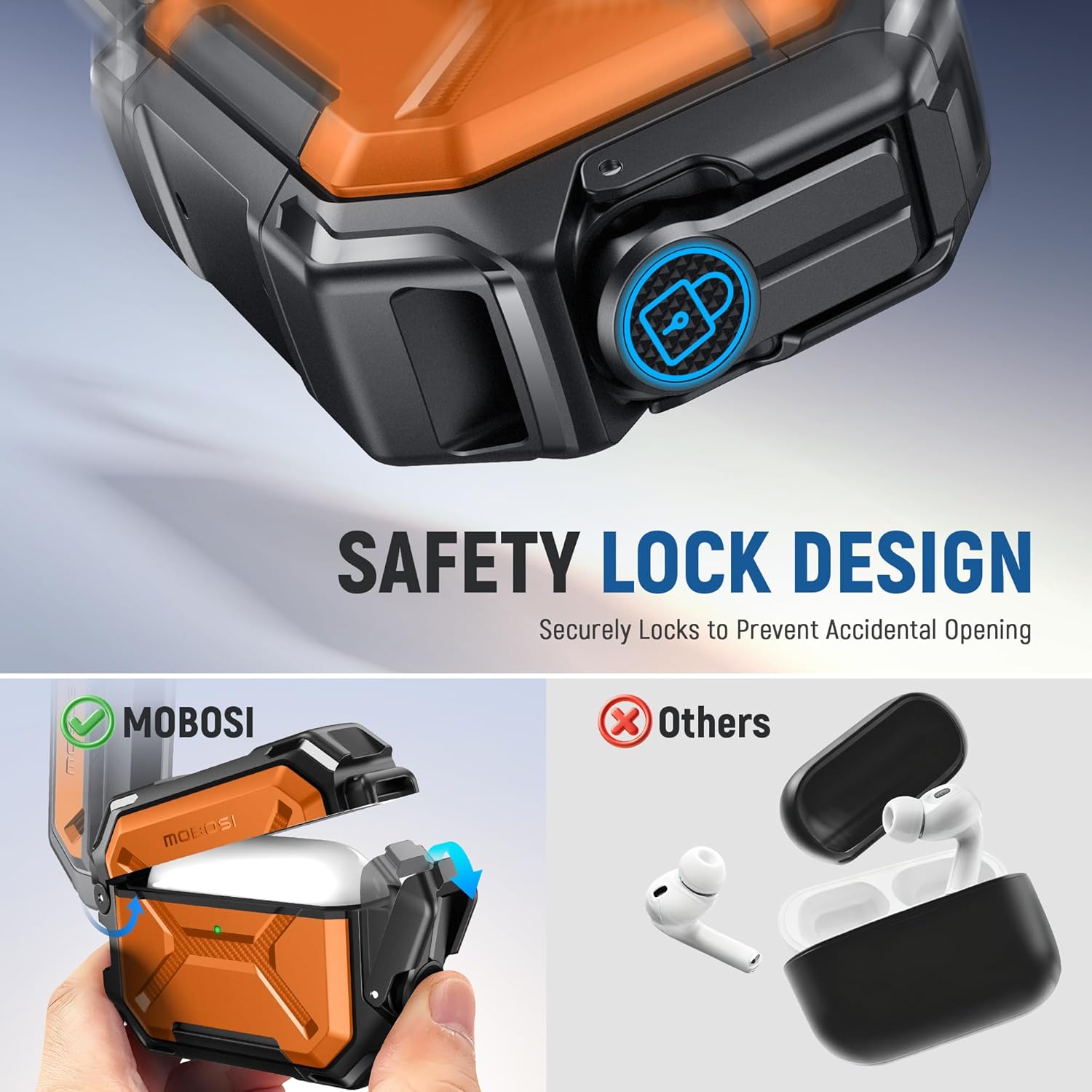 MOBOSI for AirPods Pro 3 Case [IP68 Waterproof Case for iPods Pro 3&Compatible with MagSafe] Military Grade Protective Earpods Pro3 Cover with Secure Lock, Keychain & Phone Stand (2025),Orange