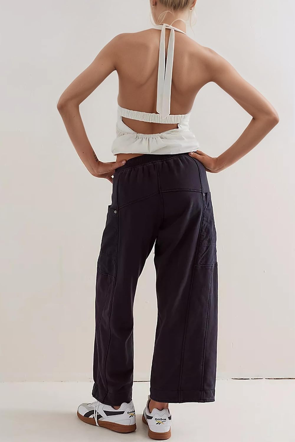 MISSACTIVER Women Baggy Drawstring Wide Leg Pants Elastic Low Waisted Lounge Pants Loose Solid Cargo Pants with Pockets - Image 3