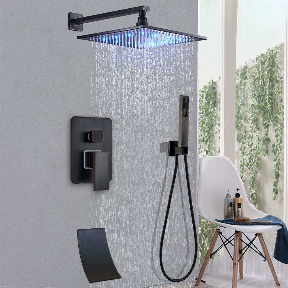 Yniyujkl 10 Inch Shower Set Bathroom Faucet Black Bronze Rain Shower Bath Faucet Wall Mounted Bathtub Shower Mixer Tap Bathroom Shower Faucet Shower Set-,