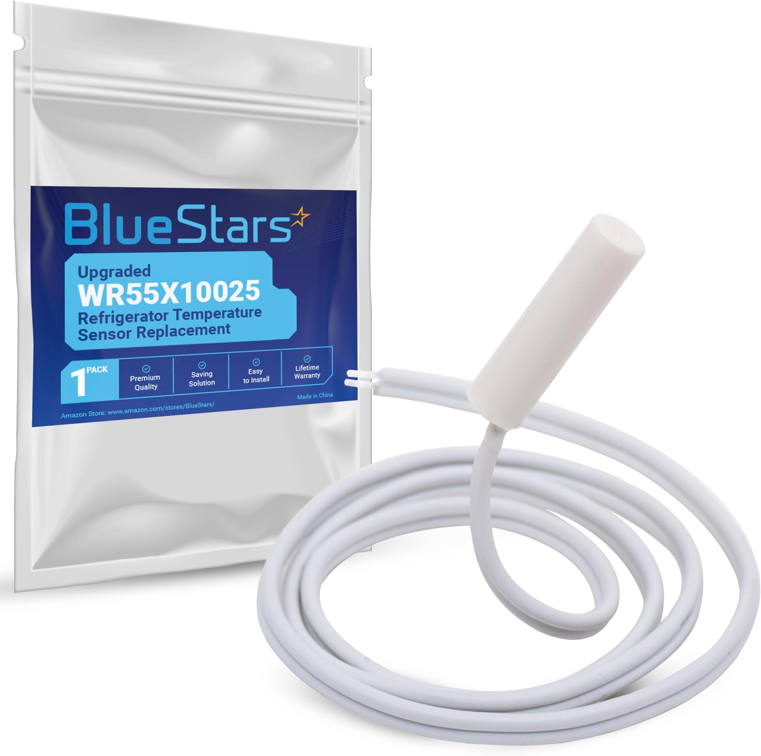 BlueStars Upgraded WR55X10025 Refrigerator Temperature Sensor Replacement - Compatible with G.E & Hotpoint Refrigerators - Replaces 914093 AP3185407 PS304103 WR50X10027