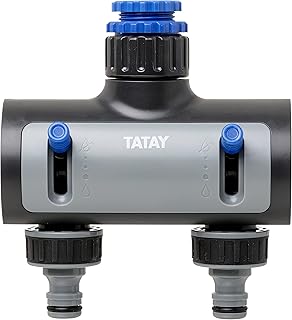 TATAY Distribuidor Universal Premium de Mangueras, 2 vías, para Grifos de 1/2 pulgadas, 3/4 pulgadas, 1 pulgadas, Conector, Regulador, Protección Solar, Fácil Instalación. Gris-Negro