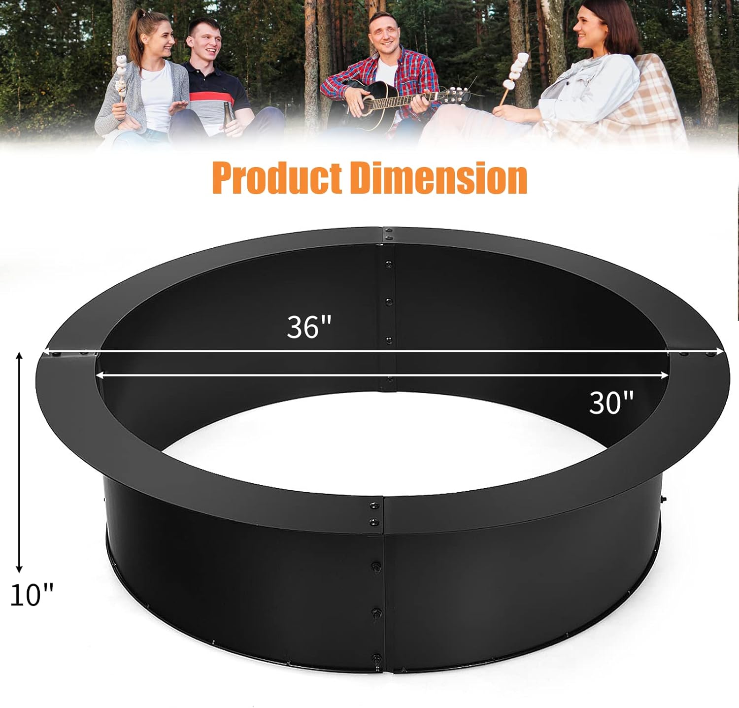 Tangkula Fire Pit Ring, 36-Inch Outer/30-Inch Inner Diameter Outdoor Round Metal Fire Pit Liner, Heavy Duty Thick DIY Campfire Ring Above or In-Ground for Backyard, Patio, Camping