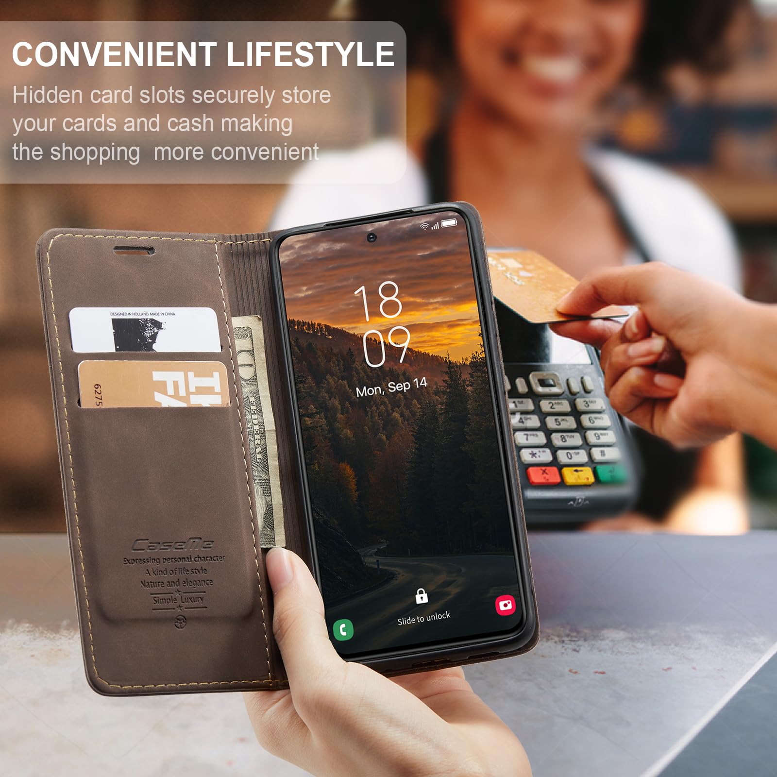 for Samsung Galaxy S24 Plus Case, Flip Wallet Leather Case with Card Holder Magnetic Closure Shockproof Kickstand Protective Phone Cases Cover for Galaxy S24 Plus 5G Cover,Coffee — view 4