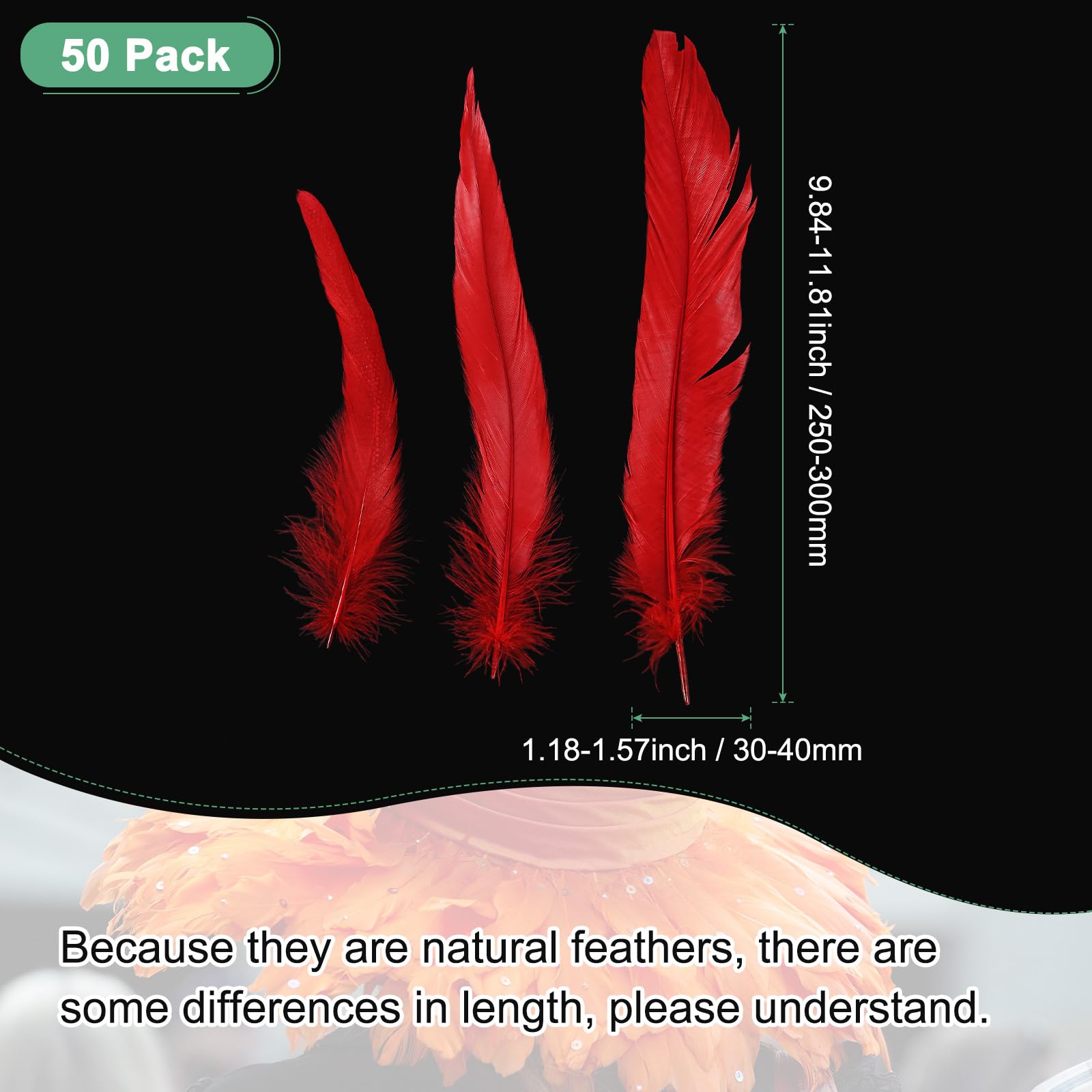 M METERXITY 50 Plumas Naturales De Cola De Gallo, 10-12 Pulgadas / 25-30cm De Largo Para Manualidades/Bodas/Atrapasueños/Decoraciones DIY [Rojo]