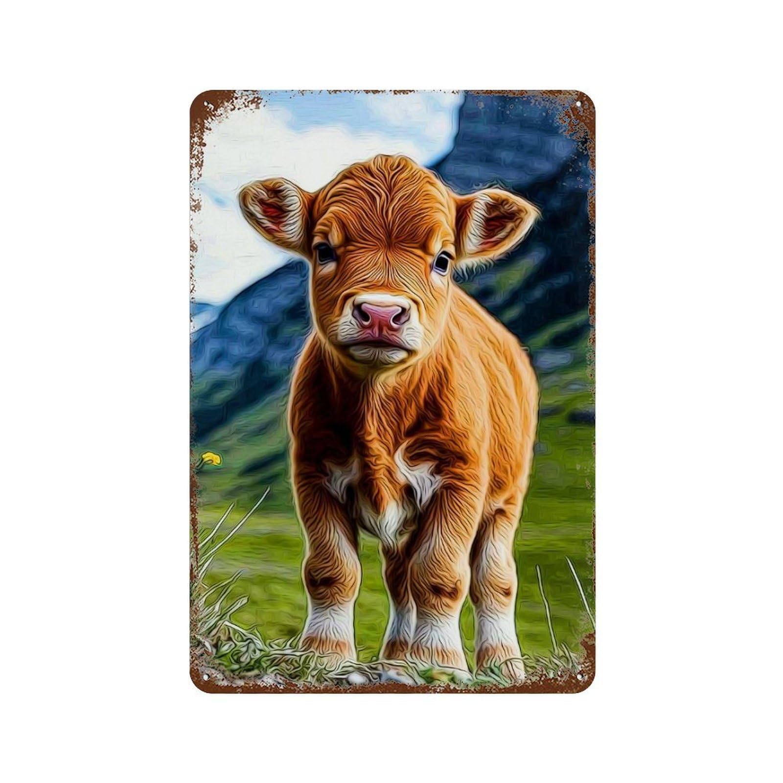 Cow Retro Metal Sign 11.8"x7.9", Old School Wall Decor for Garage, Bar And Workshop Decor