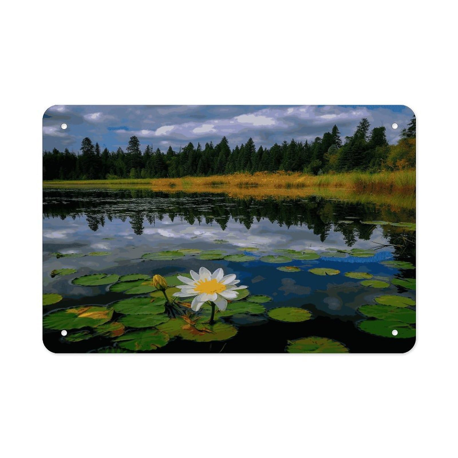 Fodpand Style Flower Lake Pond Reflection Wall Art Metal Signs Tin Sign