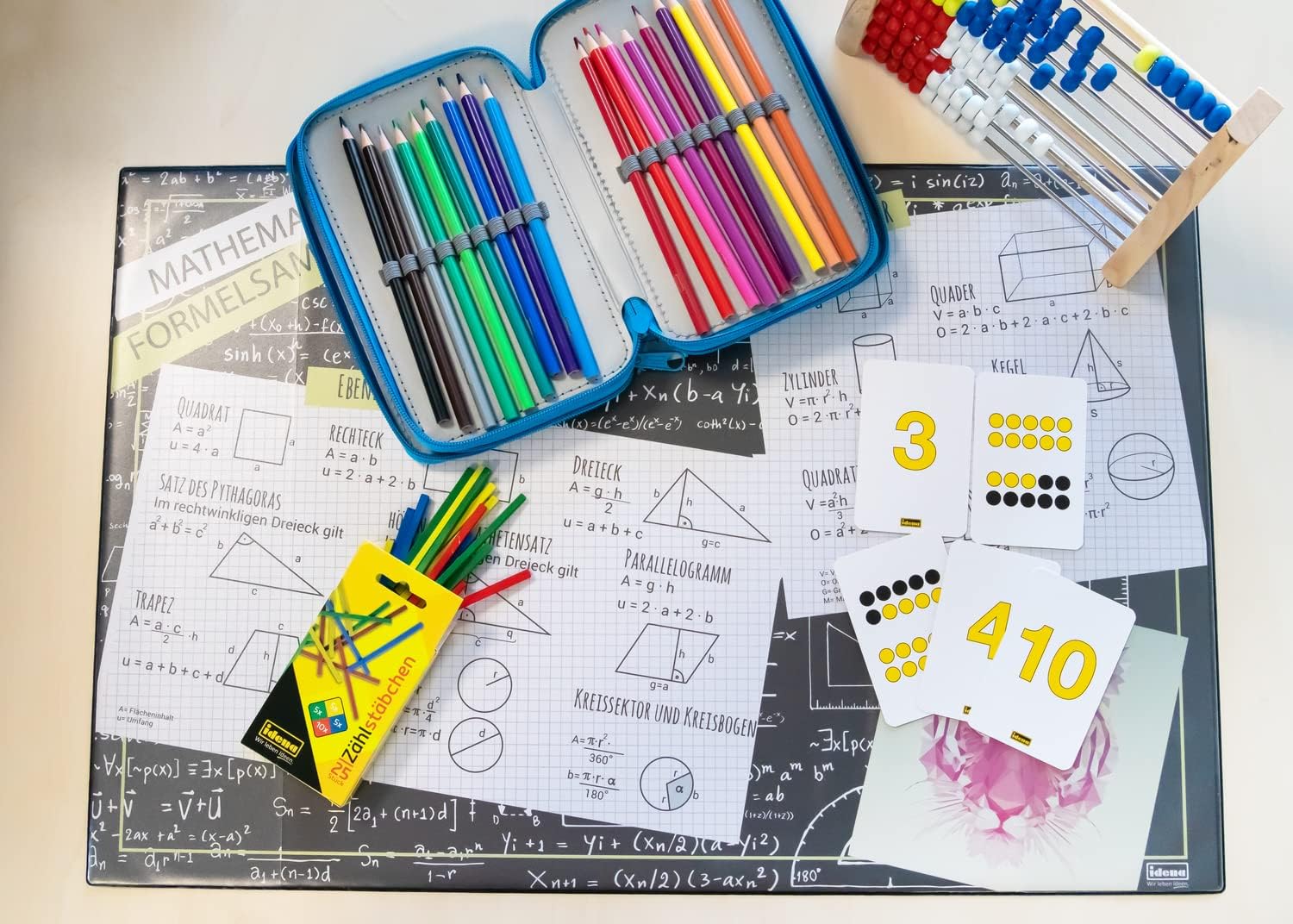 Idena 10451 Desk Mat with Two Pockets Formula Collection Approx. 58.5 x 38.5 cm Large Practical Accessory for Children, Teenagers and Study