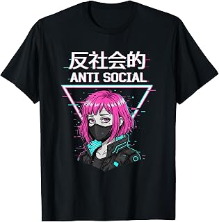 Anti Social Anime Japanese Text Indie Old Aesthetic Eboy T-Shirt