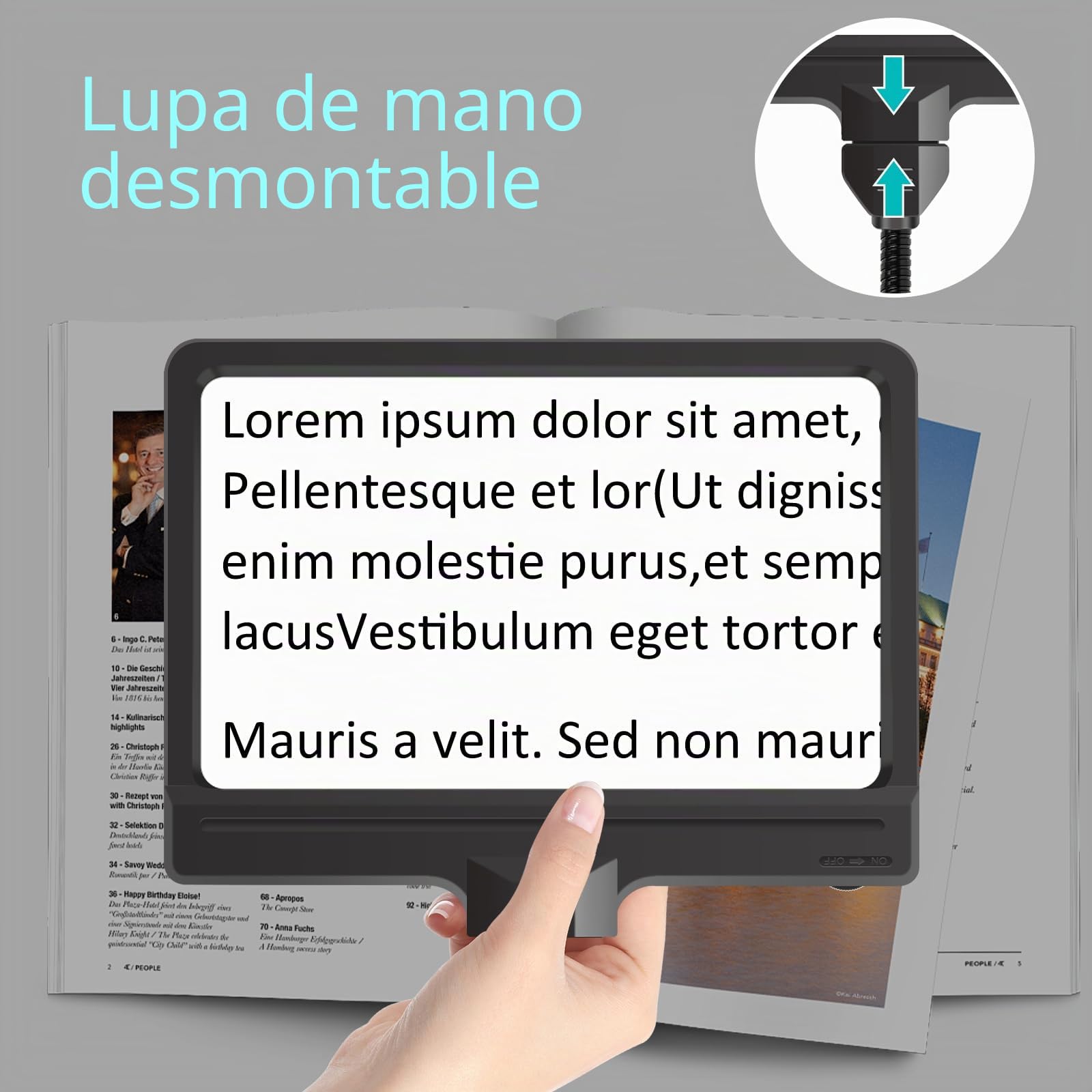 Lupa con luz y soporte, lámpara LED 5 modos de color, regulable continua, brazo giratorio ajustable, lupa iluminada para manualidades, estética, redonda de base