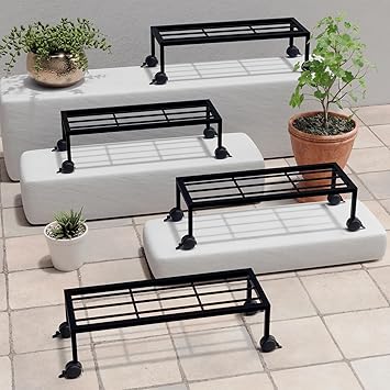 Lifelong Set of 4 Flower Pot / Plant Stand with Wheeles for Indoor & Outdoor | 120 KG Capacity | Metal Plant Stand for Balcony, Garden / Patio, Home Decoration | Anti Rust Plant Shelf /Pot Rack, Black - image, photos