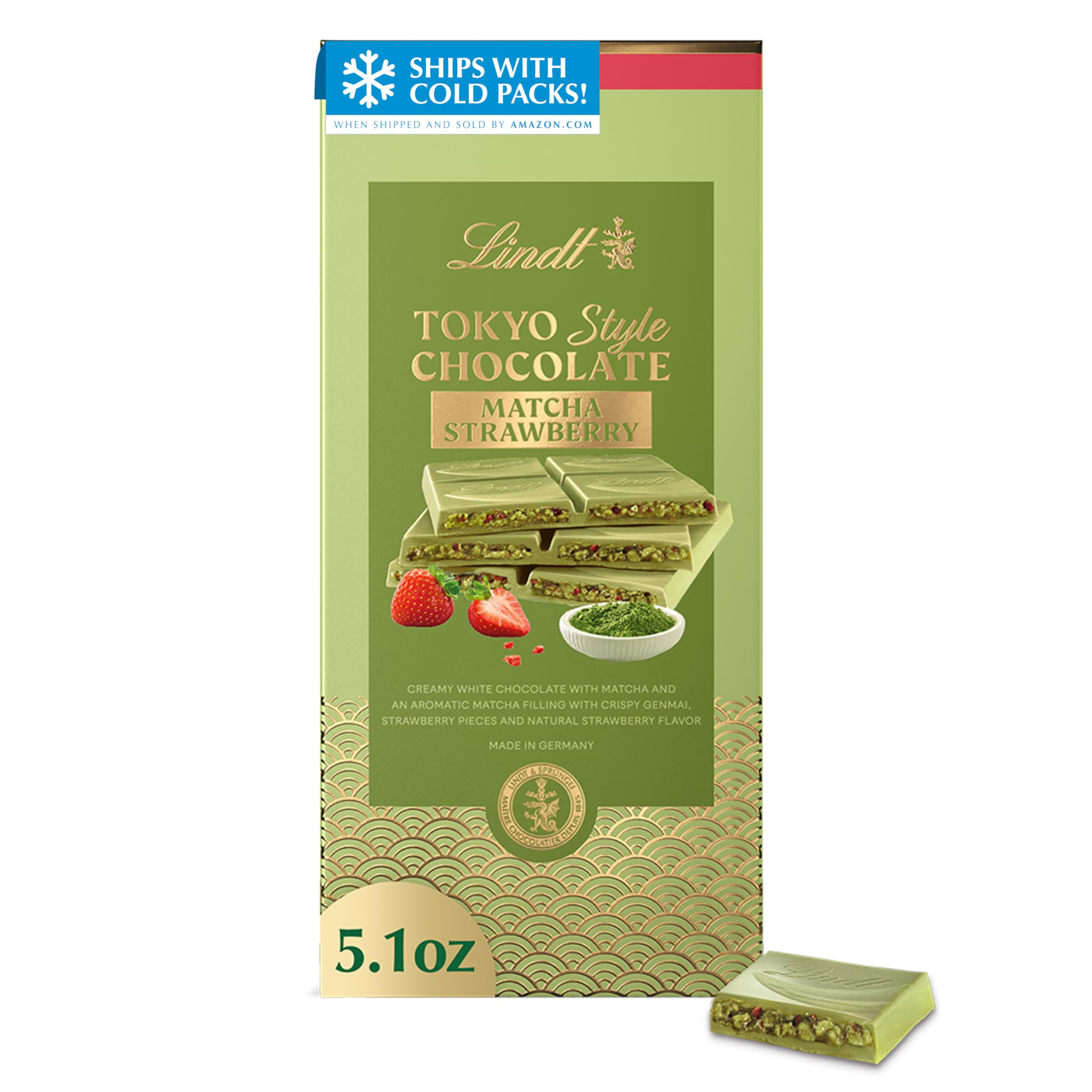 Lindt Tokyo Style Matcha Strawberry White Chocolate Candy Bar, 5.1 oz.