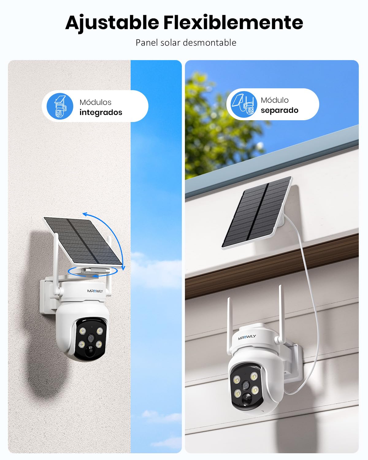 2 Unidades Camara Vigilancia WiFi Exterior Solar 2 en 1, 4MP/2.5K Camara sin Cables, 360° Cobertura, Fácil Instalación, 2.4/5 GHz WiFi, Visión Nocturna en Color, PIR, SD/Nube