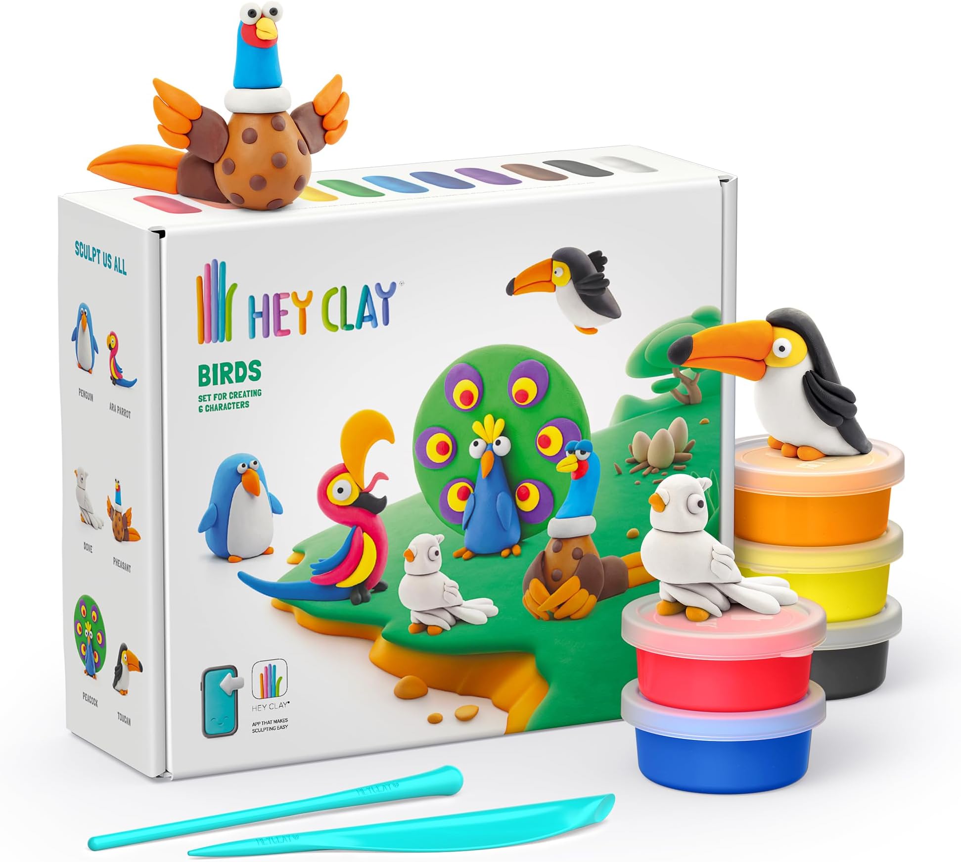 Birds Set - Colourful Modeling Air Dry Clay for Kids - Air Dry Clay Kit 15 cans and sculpting tools with Fun Interactive Instructions App