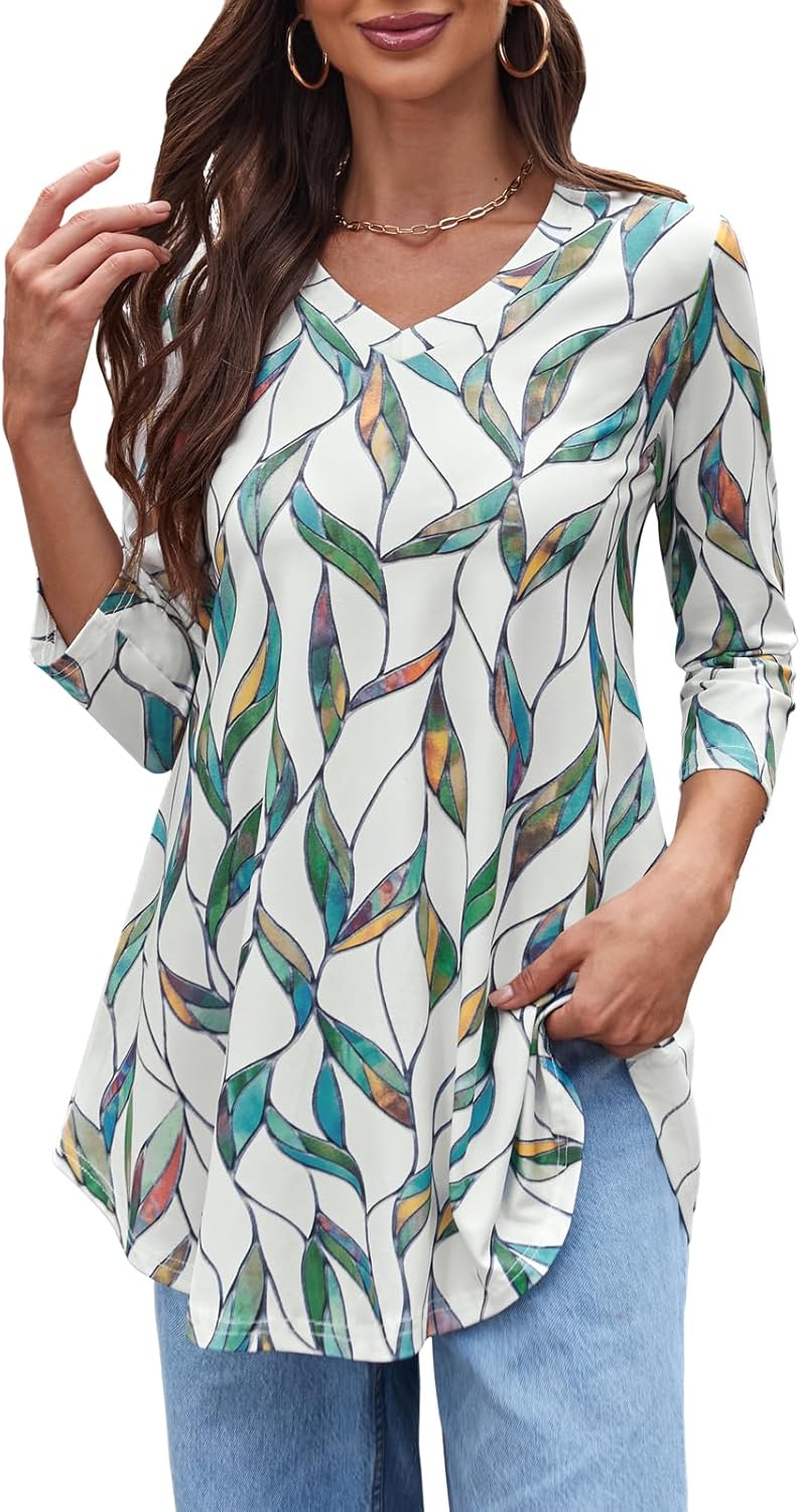 BAISHENGGT Women's V Neck 3/4 Sleeve Tunic Tops for Leggings Casual Dressy T-Shirts Blouses