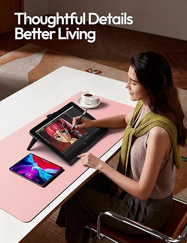 Miniatura 3 de YSAGi Protector de escritorio de cuero, alfombrilla de oficina, alfombrilla grande para ratón, secante de cuero PU antideslizante, almohadilla de