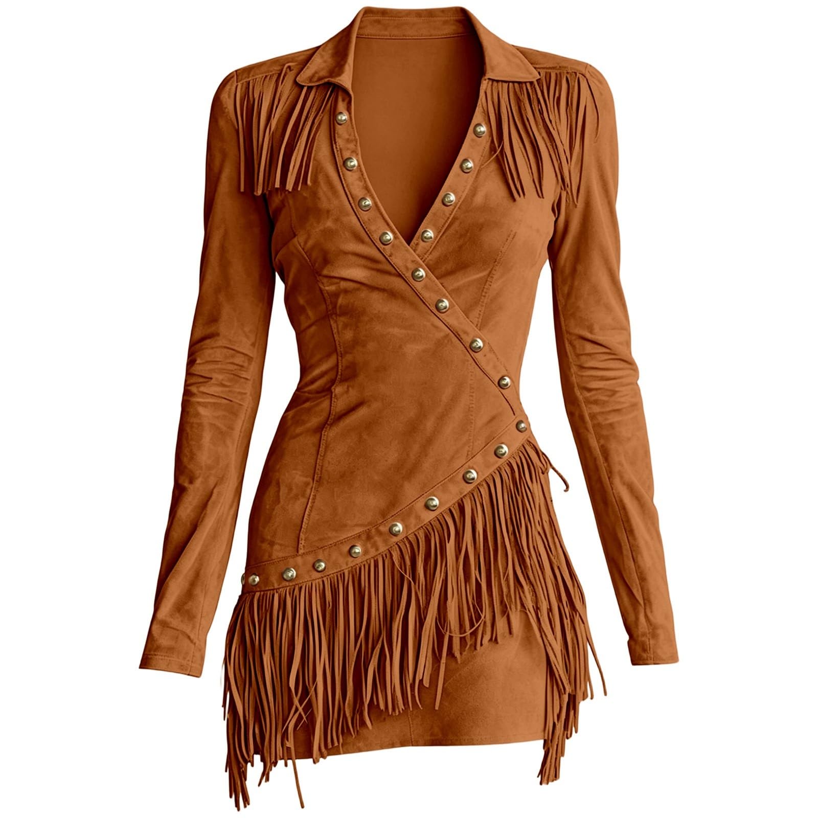 Robe d'été à franges western avec faux strass, moulante à manches longues, jupe courte pour femme, idéale pour le quotidien, le bureau, les vacances, le campus