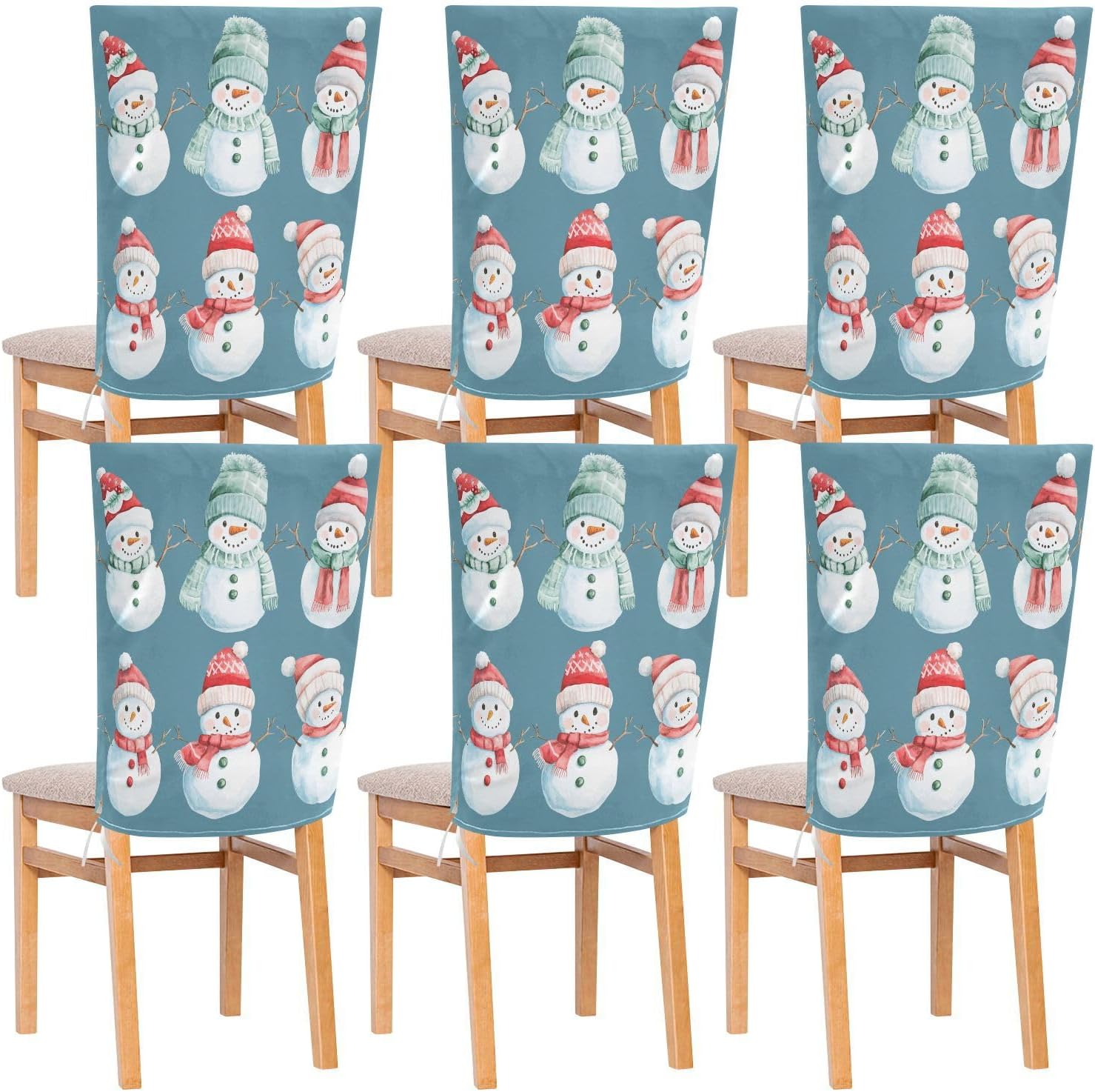 MNSRUU Christmas Chair Back Cover for Dining Room,Snowman Chair Slipcovers Set of 6,Snowman Chair Cover for Kitchen Hotel Holiday Party Decor,455