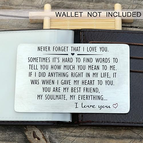 Miniatura 6 de Tarjeta de inserción de billetera de aniversario para hombres o mujeres, con texto en inglés Never Forget That I Love You, con grabado para novio,