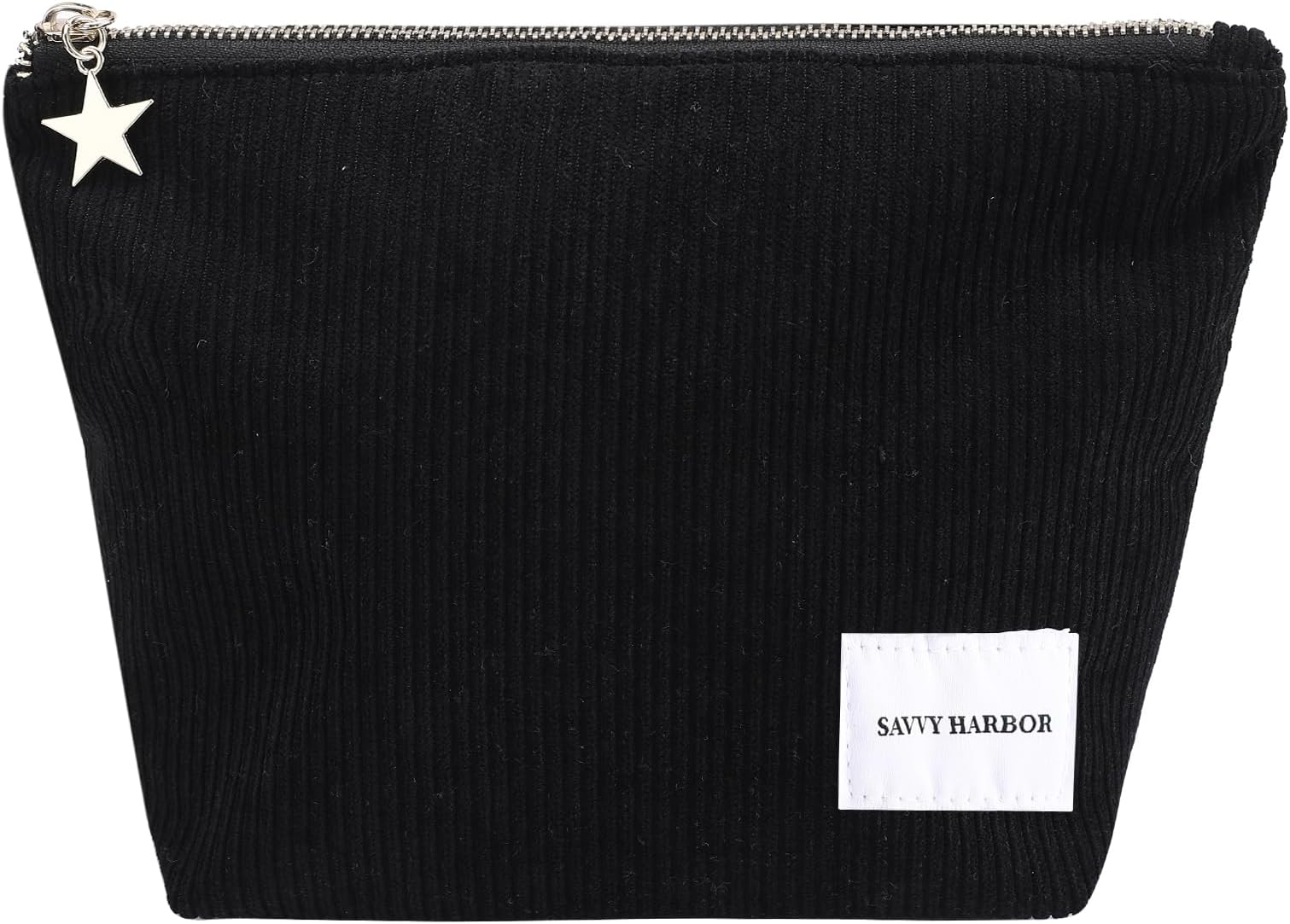 Makeup Bag Zipper Pouch Travel Cosmetic Organizer, Elegant Roomy Cosmetic Bag, Women Makeup Organizer and Travel Toiletry Bag for Gift (Corduroy Black)