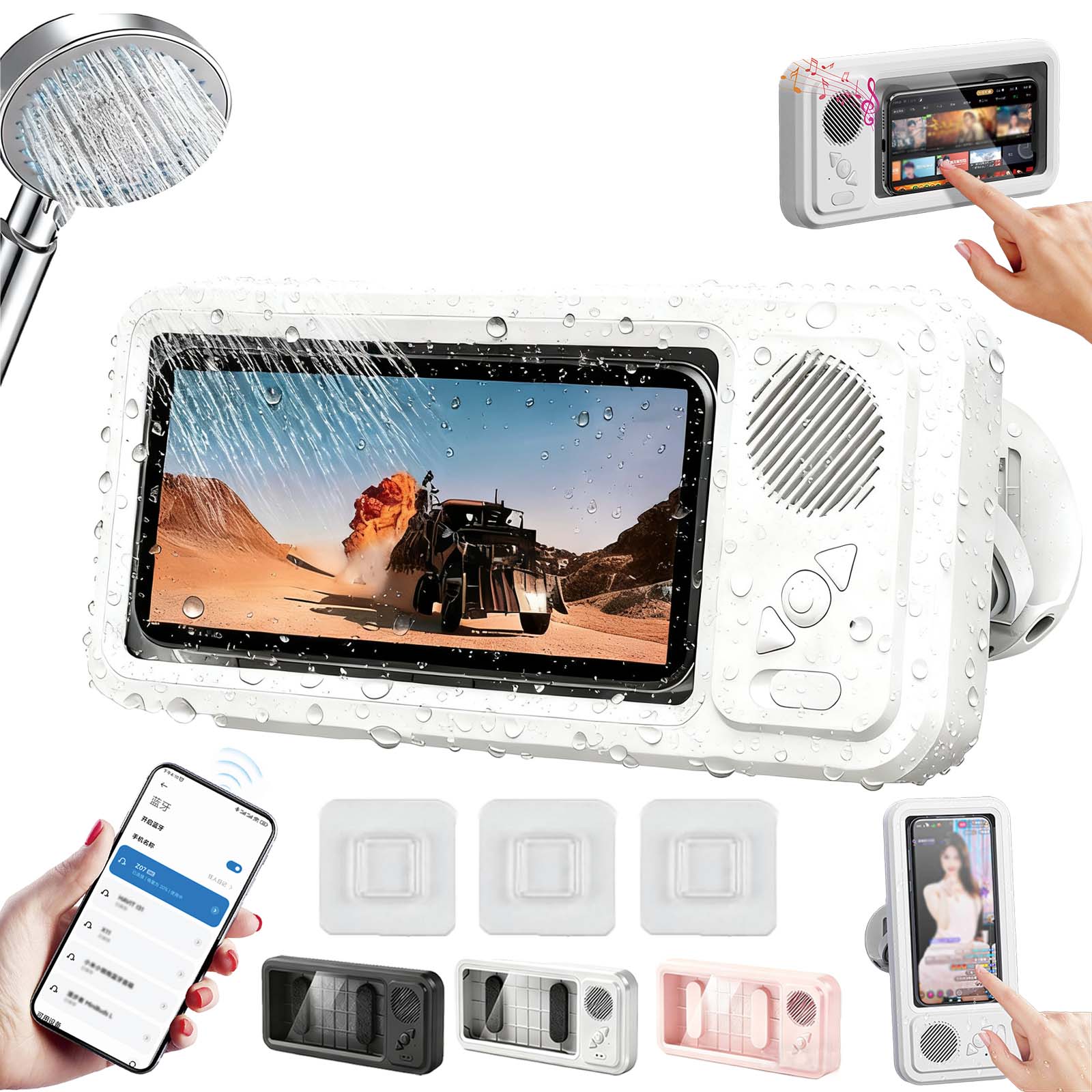 Support de téléphone étanche Aqua Play à haut-parleur Bluetooth intégré et angle réglable
