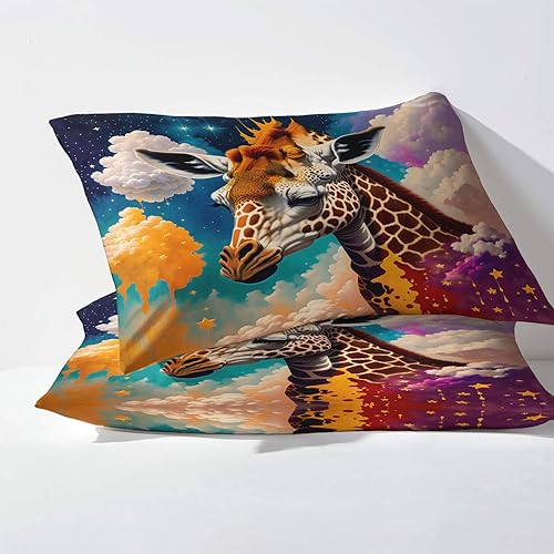 Miniatura 3 de Juego de sábanas de jirafa tamaño California King, sábanas de nube coloridas, sábanas y fundas de almohada con patrones de 4 piezas, sábana bajera