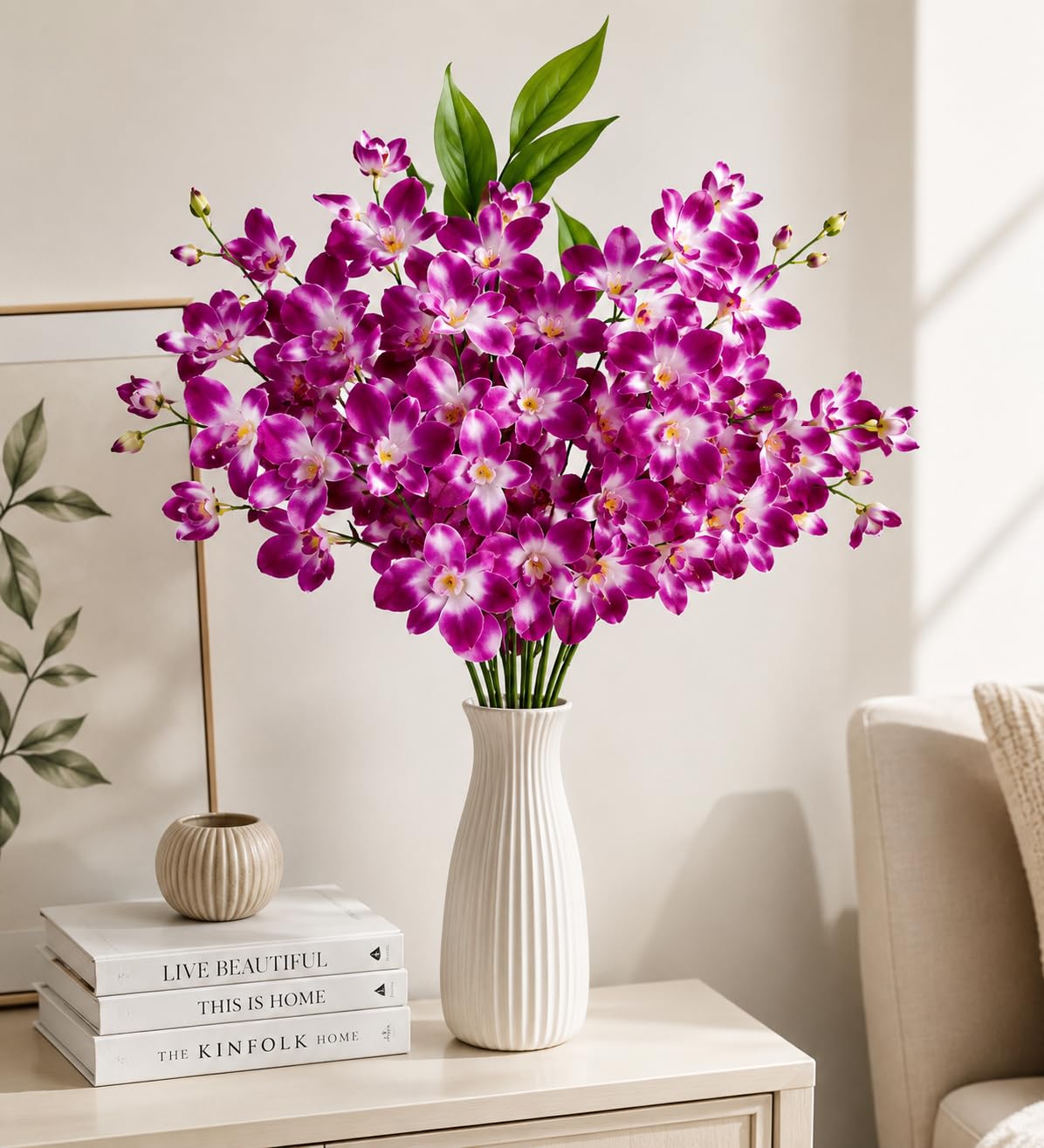 DN Enterprises Decorative Artificial Orchid Flower Pack of 5 Sticks for Home Living Room, Office, Bedroom, Balcony, Newyear Festival Decoration (Purple)-image-36