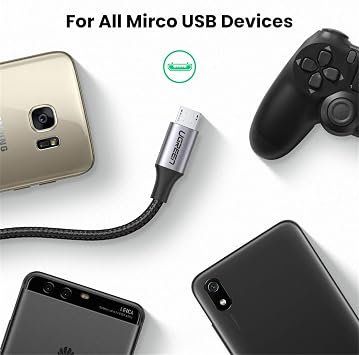 Ugreen Örgülü Micro-USB & USB-A Data ve Şarj Kablosu, 50 CM, Siyah