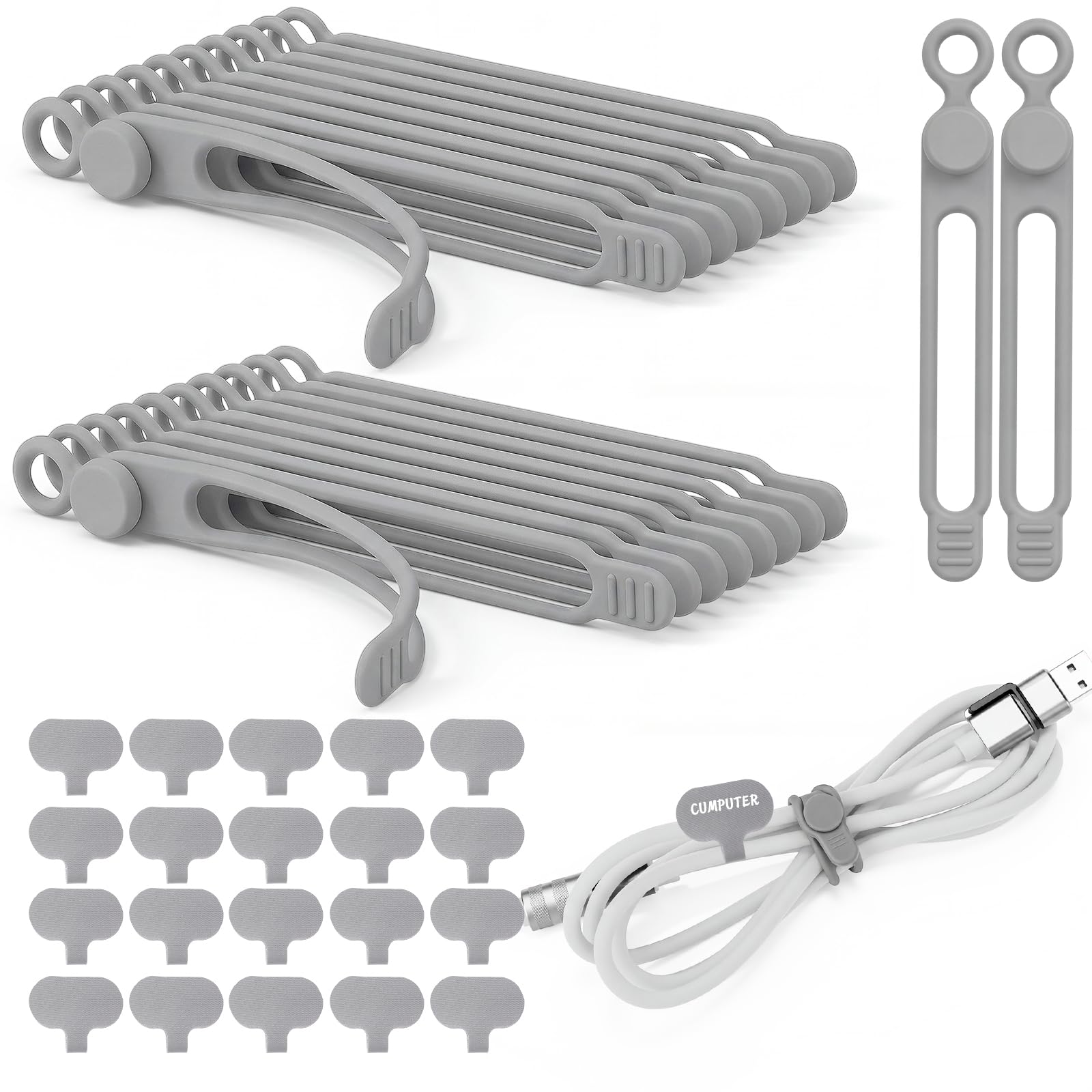 Bridas de silicona reutilizables y etiquetas identificadoras de cables USB de móvil