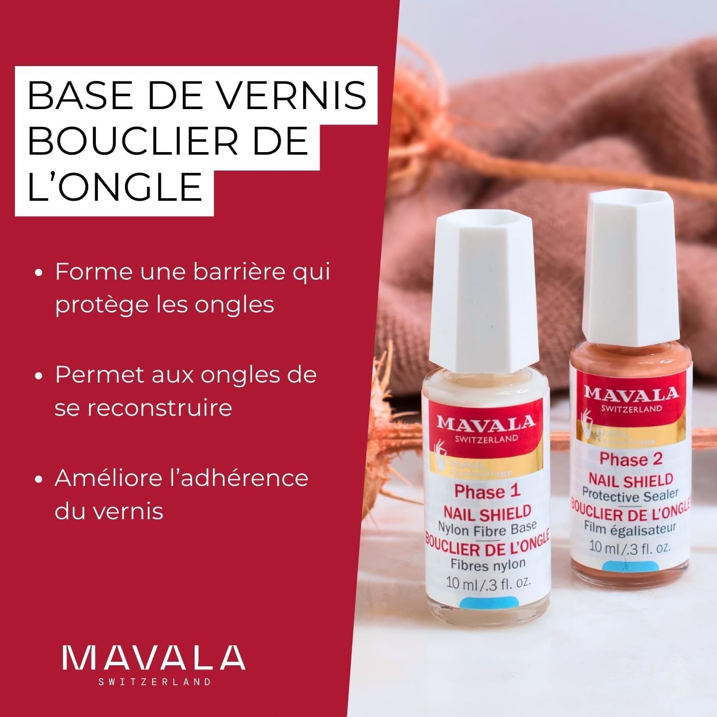 Mavala Nail Shield, 2 Count, Phase 1 & 2, Clear Nail Polish Top Coat, Nail Strengthener, Nail Growth & Nail Hardener Treatment, Nail Care and Repair for Brittle or Split Nails