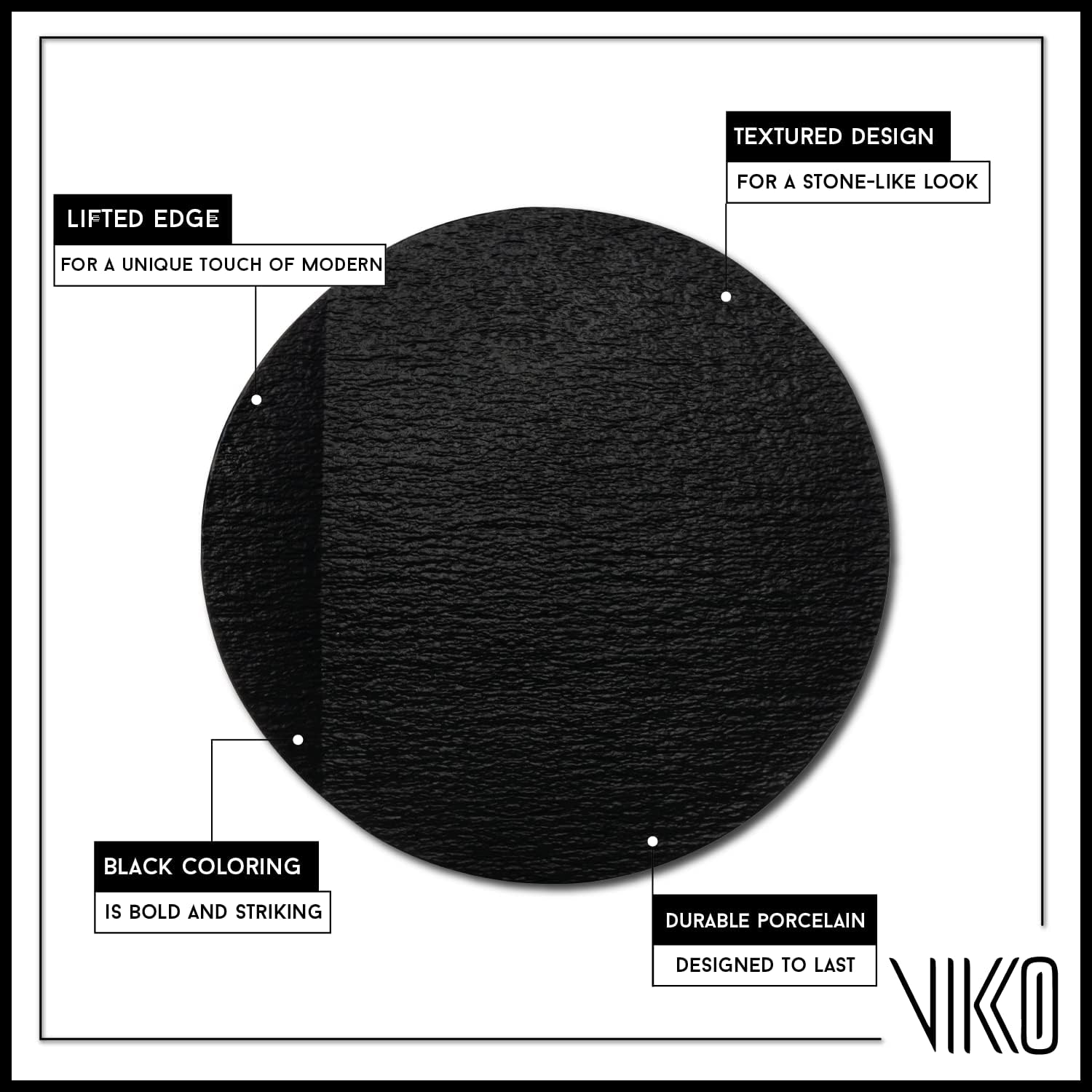 Vikko Round Dinner Plates, Set of 6 Elegant Black Plate with Lifted Edge and Textured Surface, 12.25" Elegant Dishware for Serving, Dishwasher Safe, Microwave Safe