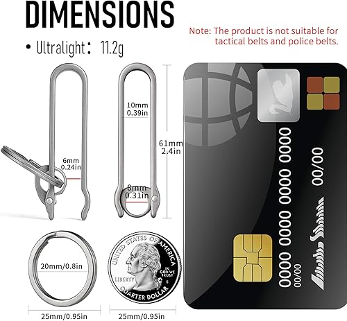 Miniatura 8 de FEGVE Clip de cinturón de titanio, mosquetón con llavero para pantalones y monedero