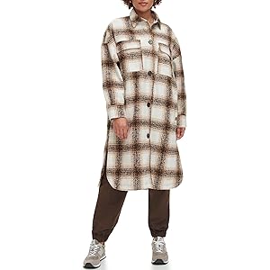 Levi's Women's Long Plaid Flannel Shirt Jacket