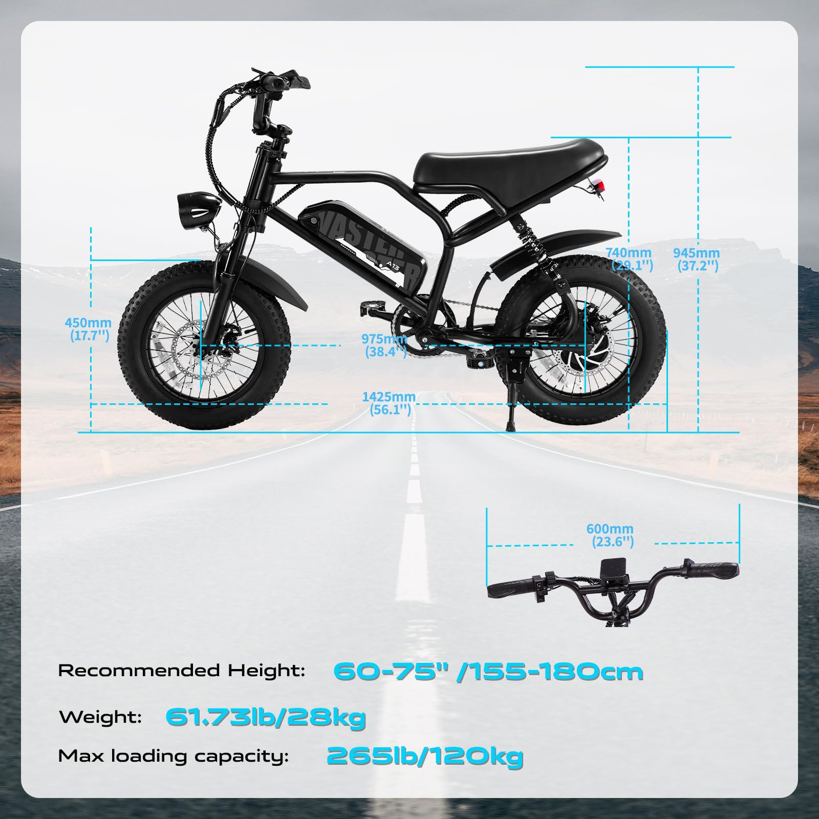 Bici Elettrica Fat Bike 16x3.0, Batteria 36V 12,8Ah, LCD