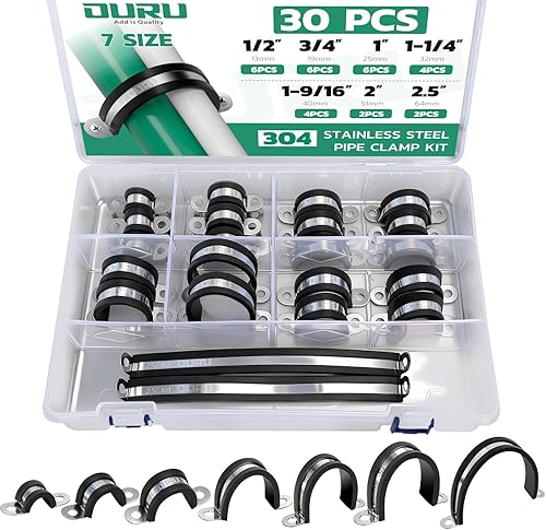 Miniatura 15 de 8 piezas de abrazadera de tubo de 2 pulgadas de acero inoxidable 304, abrazadera de tubo aislada con amortiguación de goma resistente, abrazadera